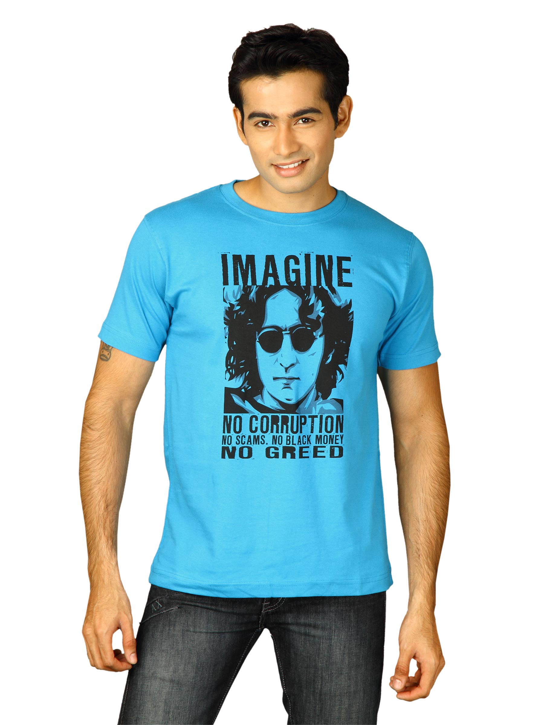 Tantra Men Imagine No Corruption Blue Tshirts