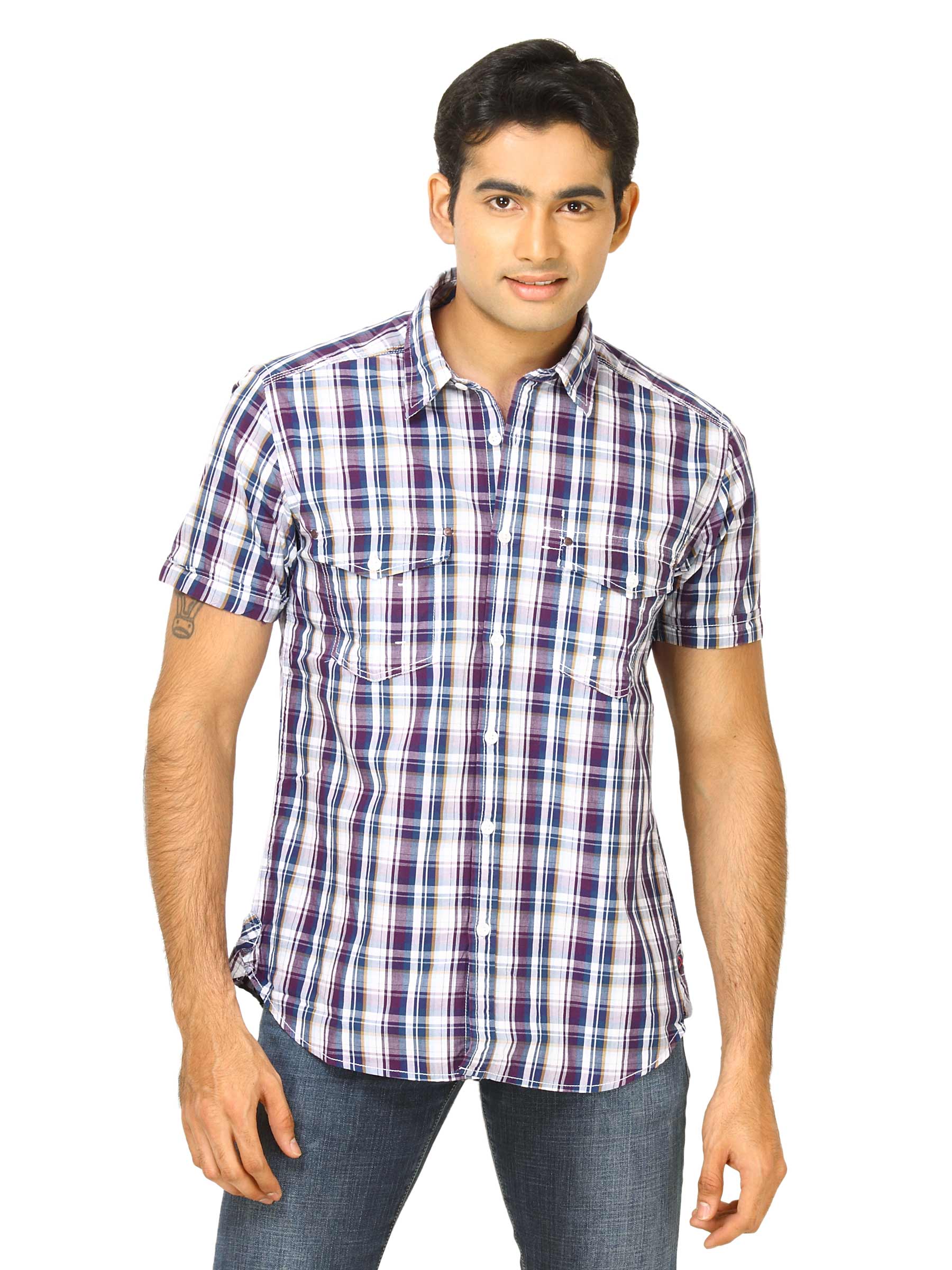 Scullers Men White Check Shirt
