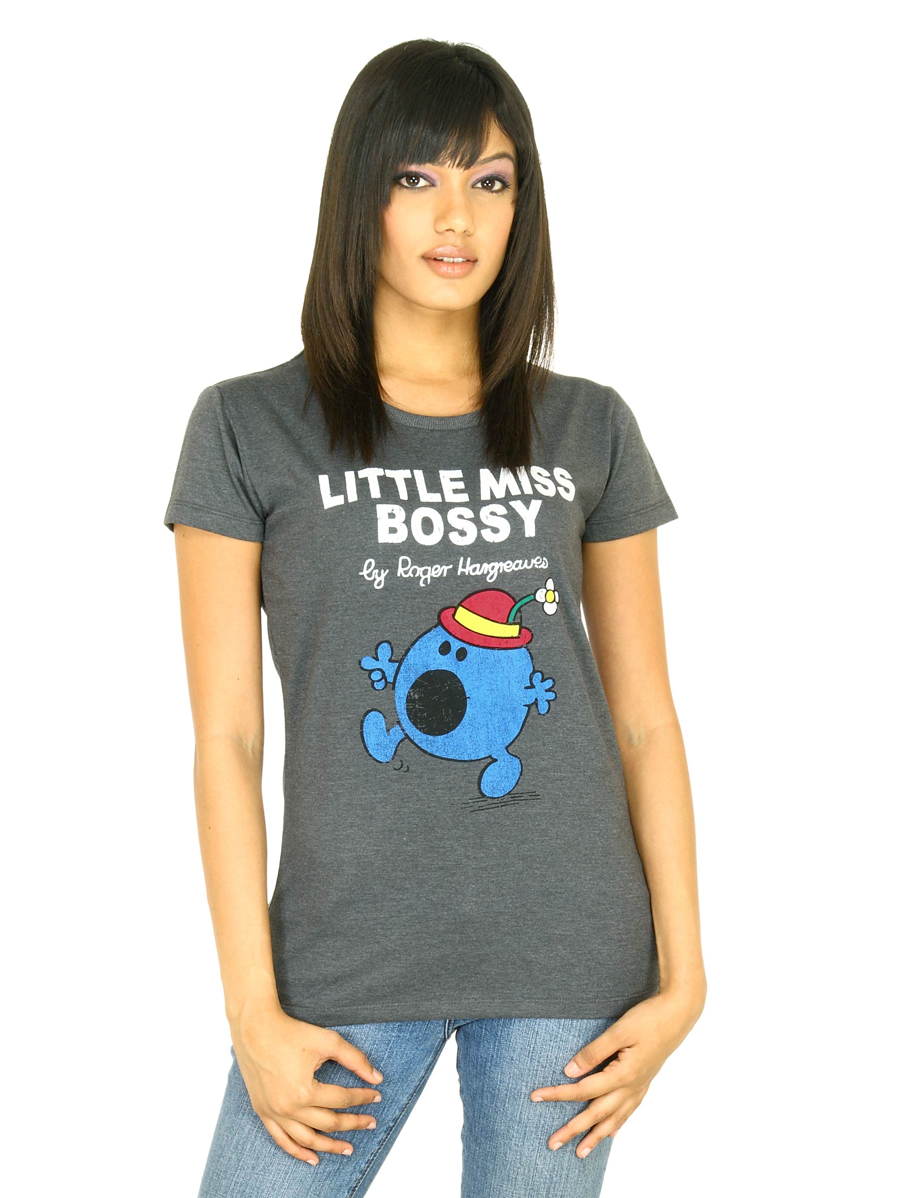 Little Miss Women Printed Dark Grey T-shirt