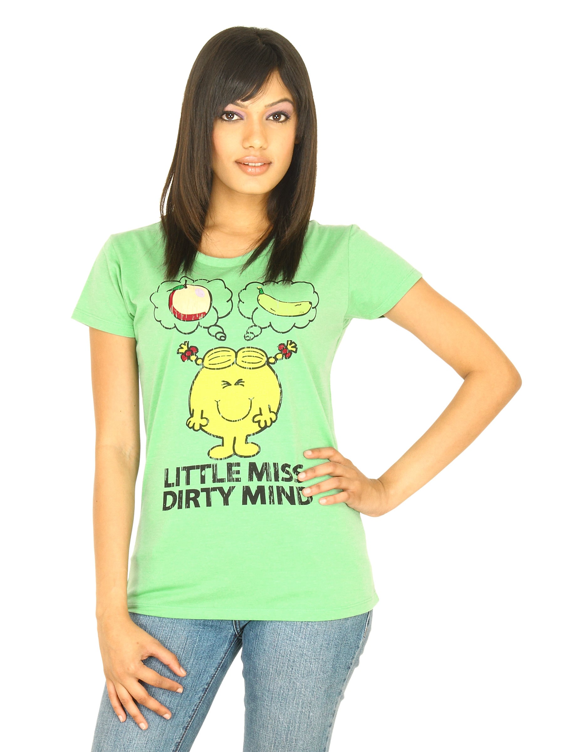 Little Miss Women Printed Green T-shirt