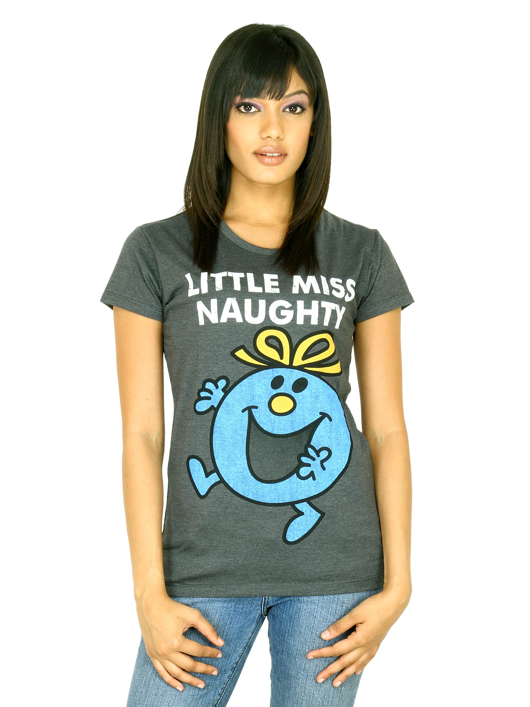 Little Miss Women Printed Dark Grey T-shirt