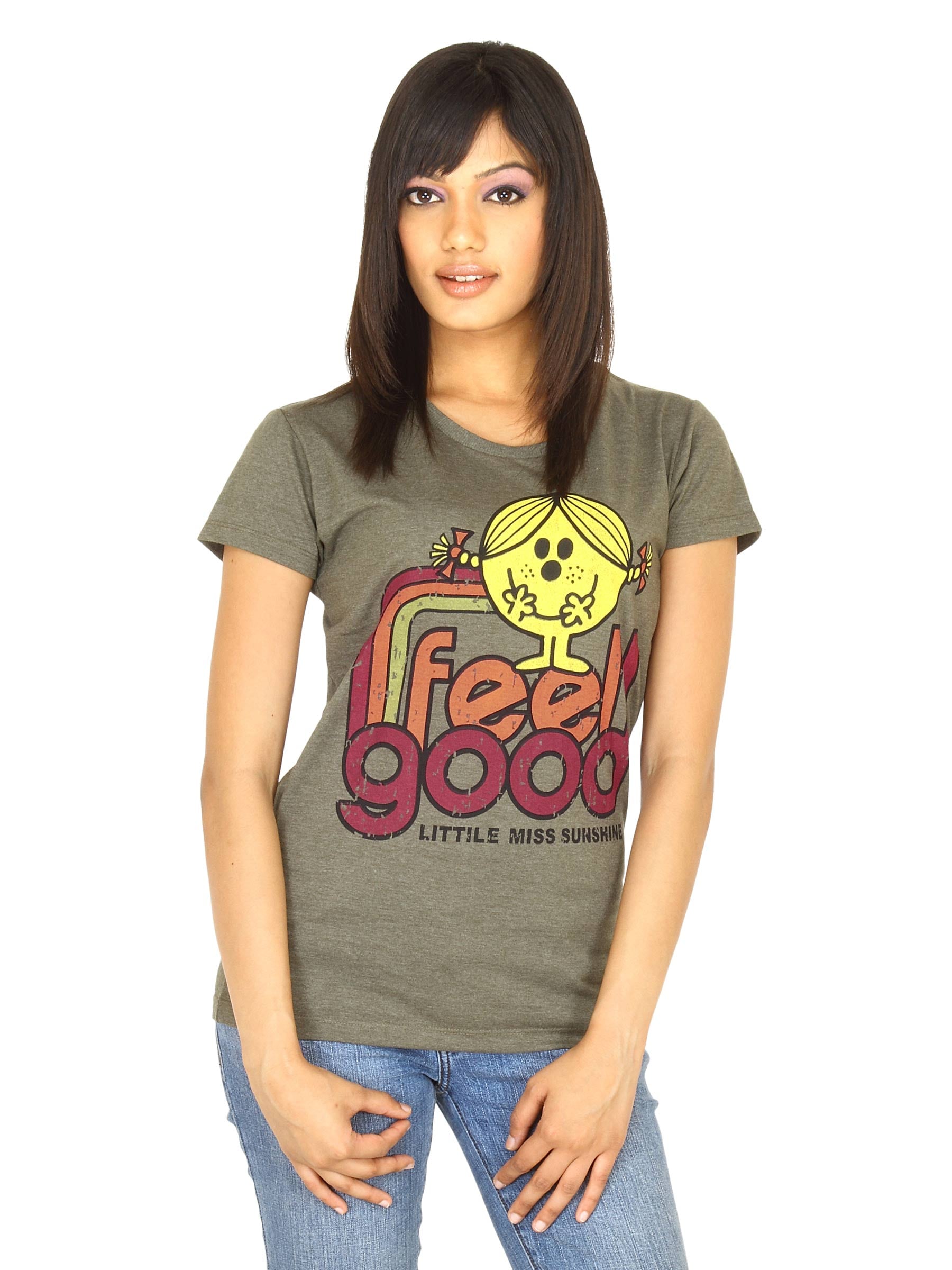 Little Miss Women Printed Olive Green T-shirt