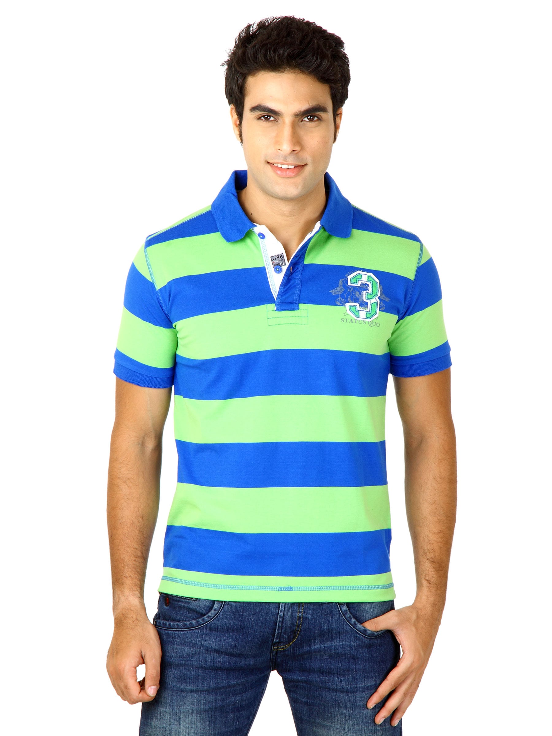 Status Quo Men Stripes Green Tshirts