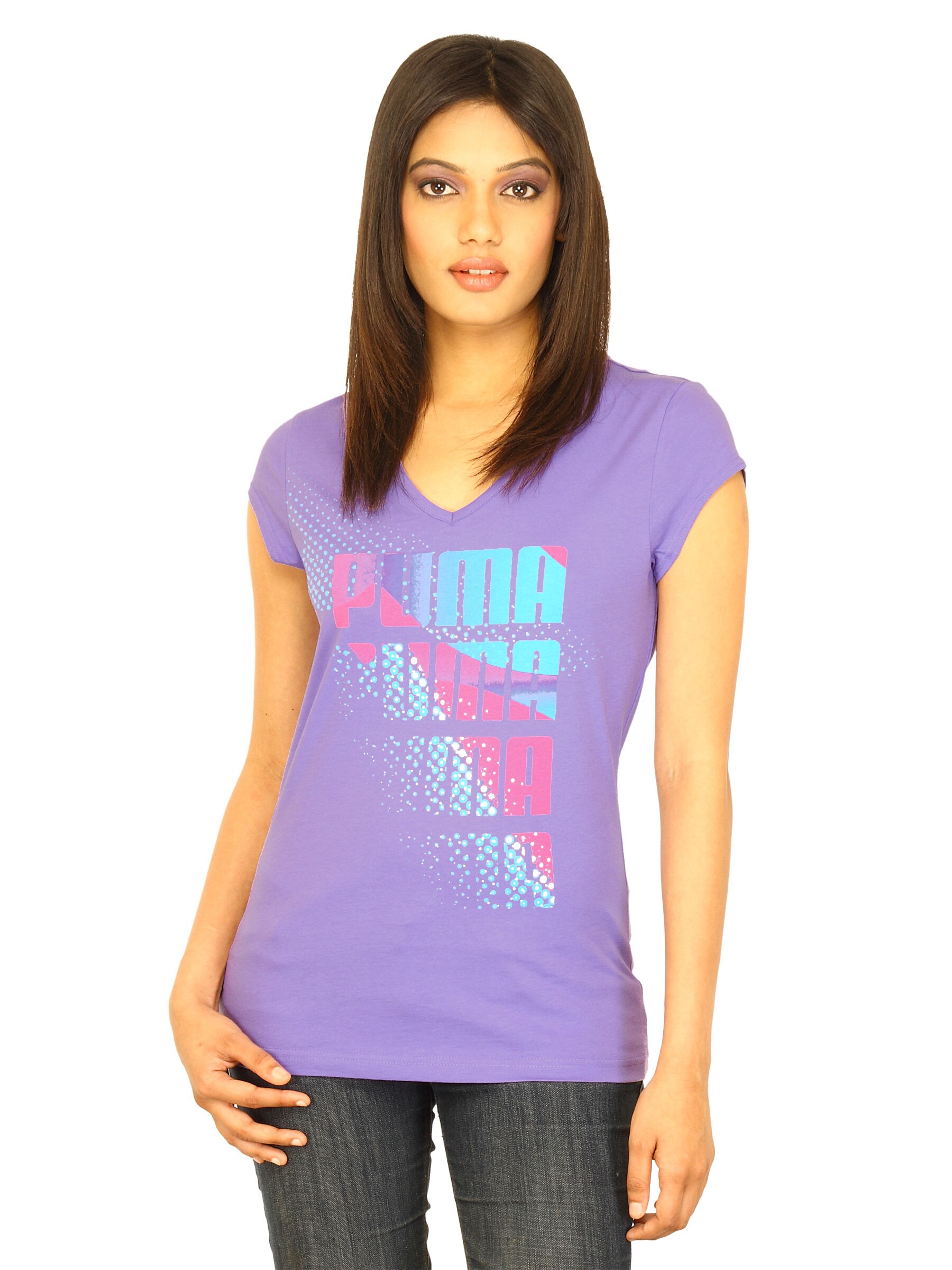 Puma Women cat line tee Purple Tshirts