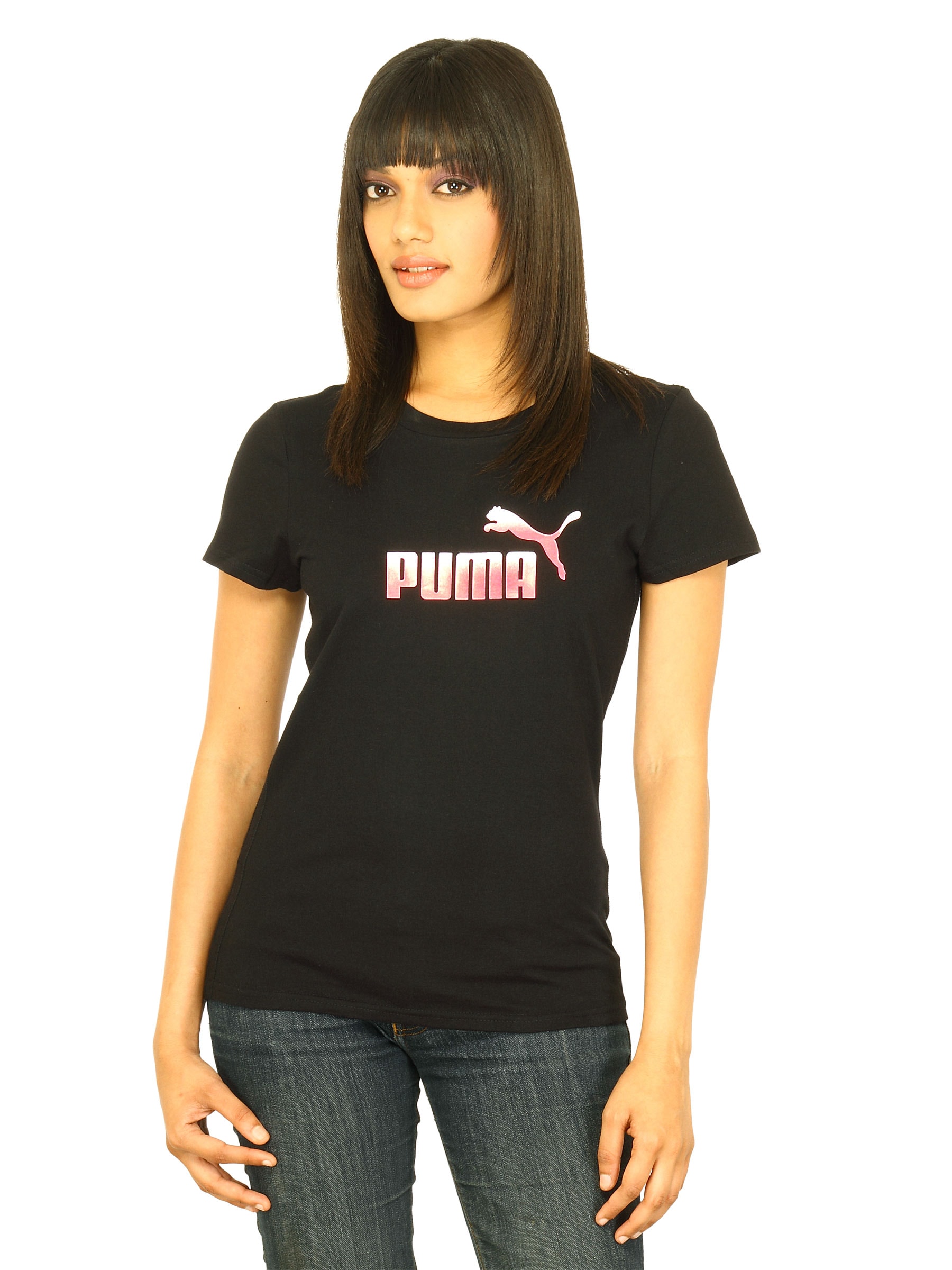 Puma Women Large logo tee Black Tshirts