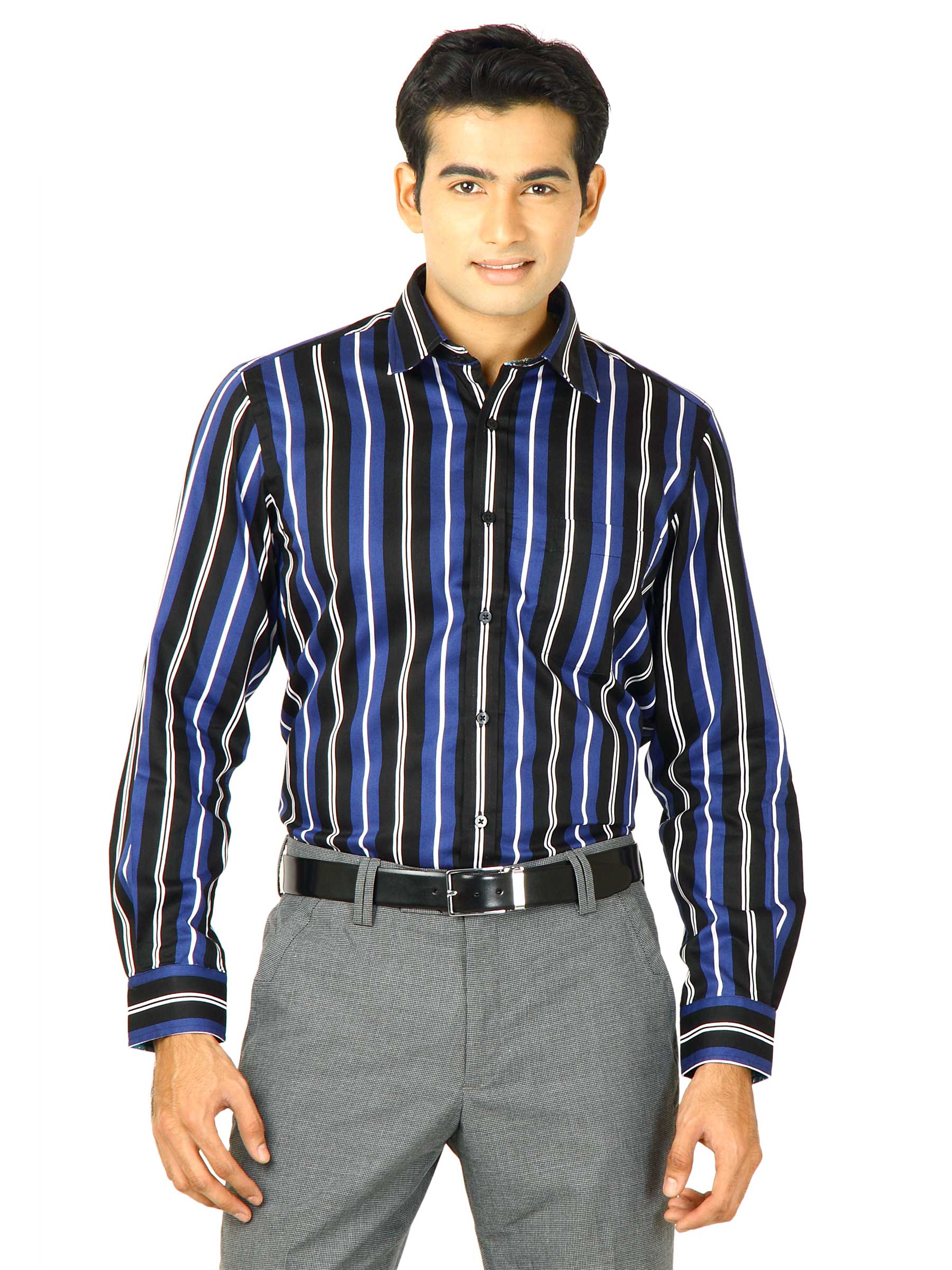 Indigo Nation Men Black & Blue Stripe Shirt