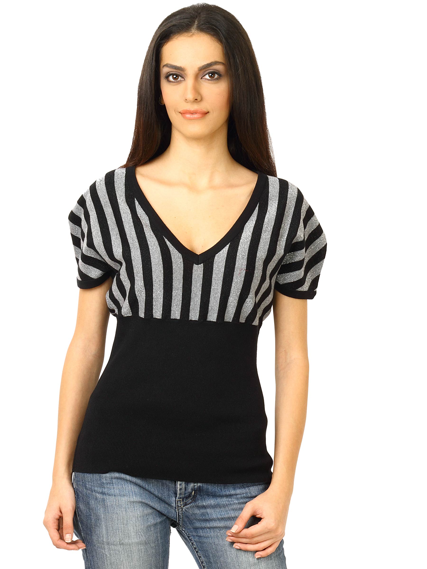 United Colors of Benetton Women Stripes Black Tops