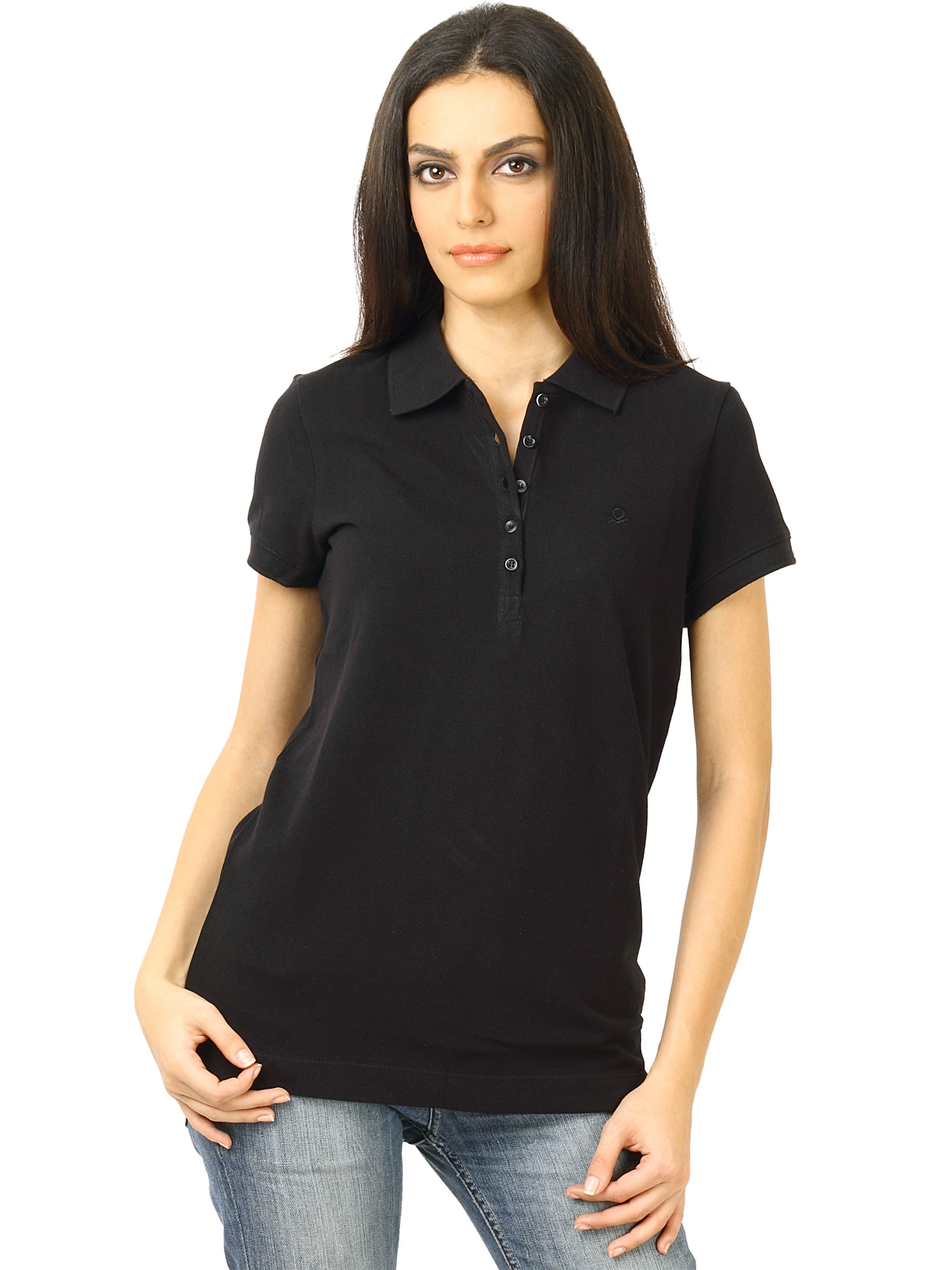 United Colors of Benetton Women Black Polo T-shirt