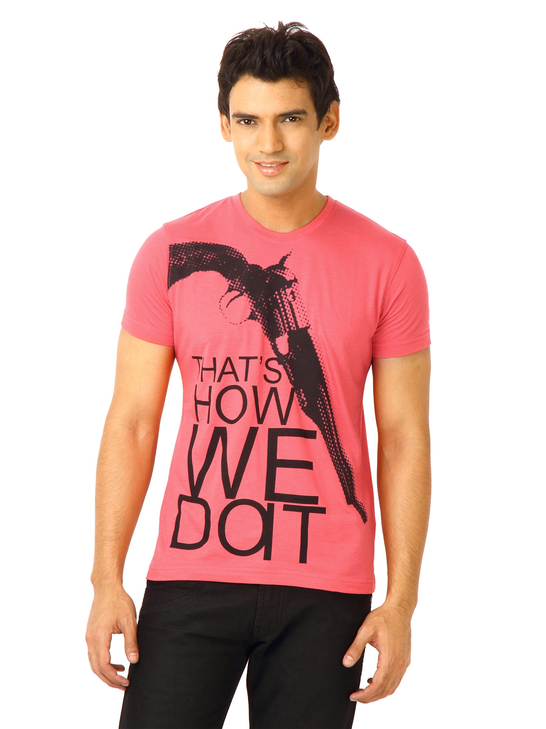 United Colors of Benetton Men Printed Pink Tshirts