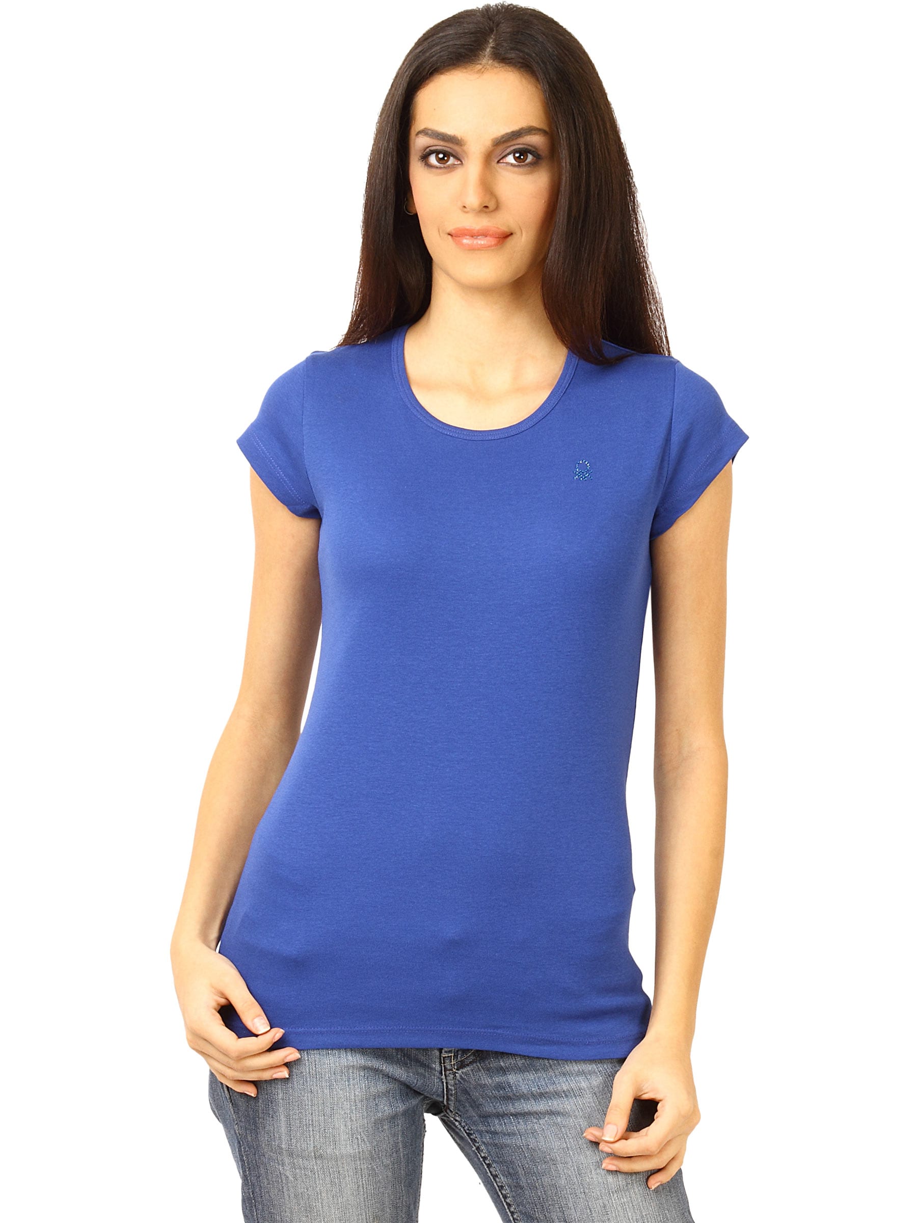 United Colors of Benetton Women Solid Blue Tshirts