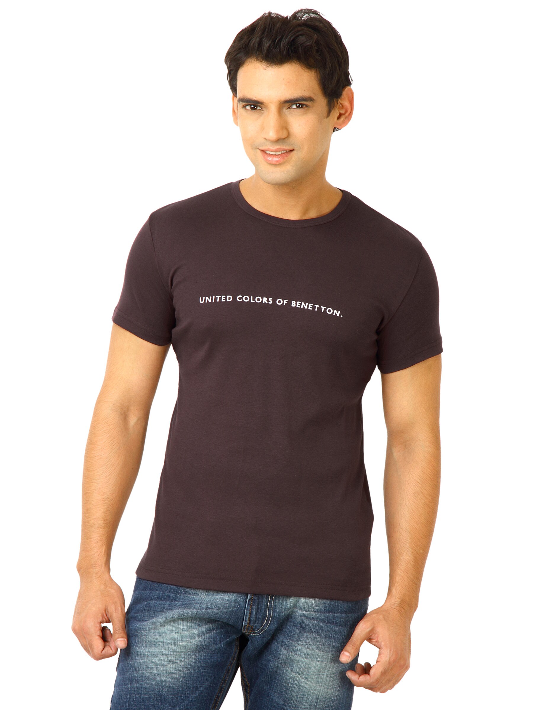 United Colors of Benetton Men Solid Purple Tshirts