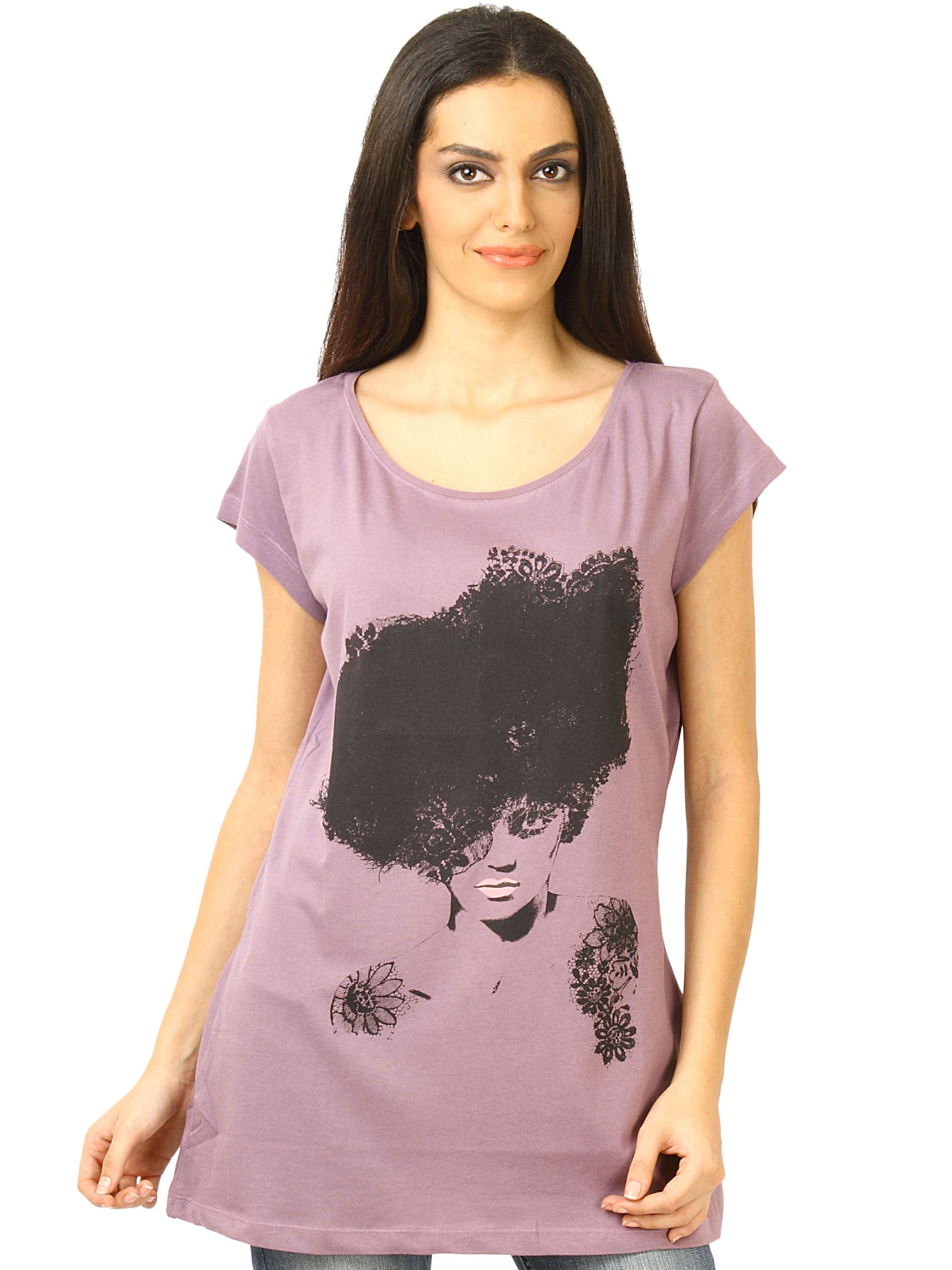United Colors of Benetton Women Printed Purple Tshirts