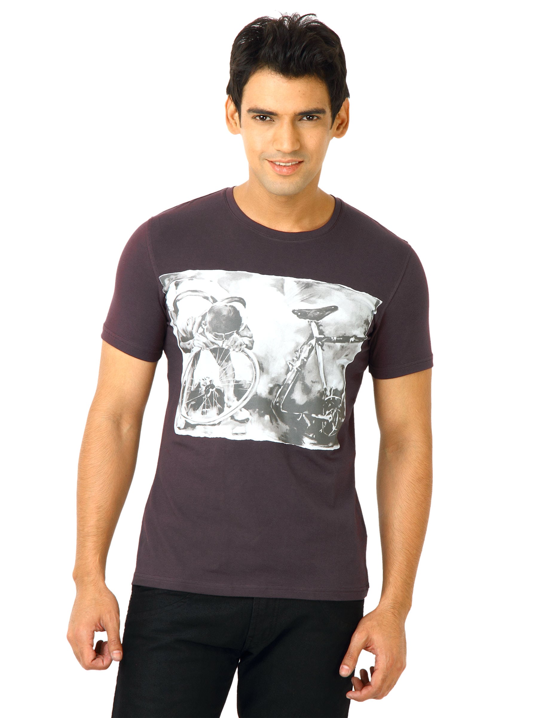 United Colors of Benetton Men Printed Purple Tshirts