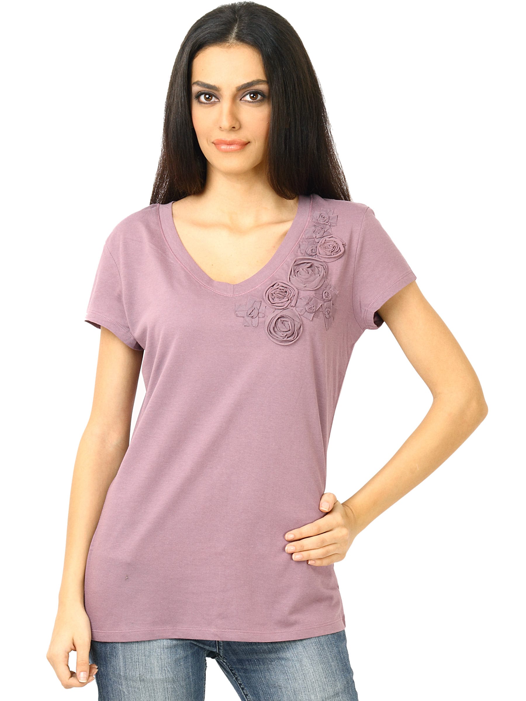 United Colors of Benetton Women Applique Work Purple T-shirt