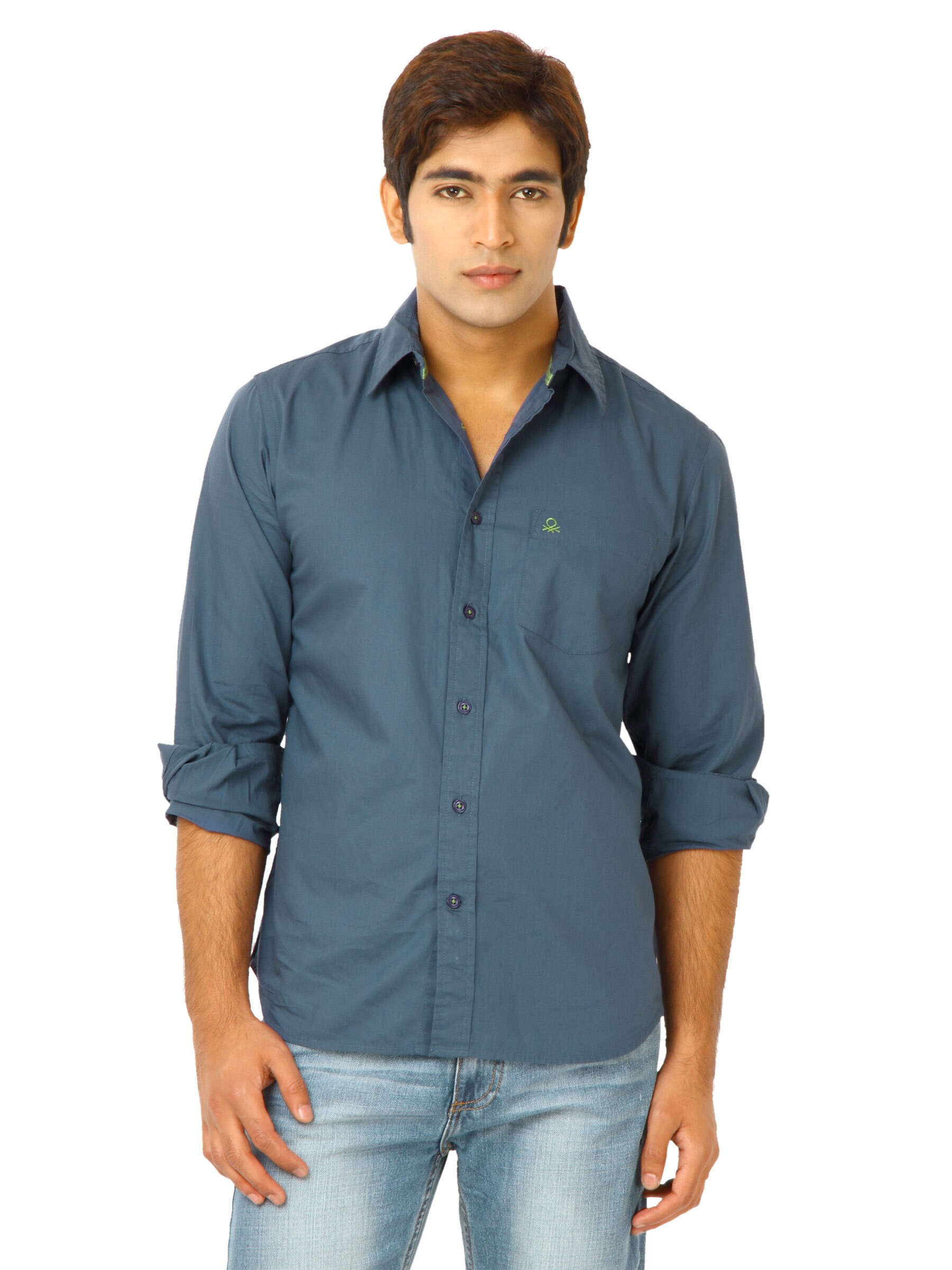 United Colors of Benetton Men Solid Blue Shirts