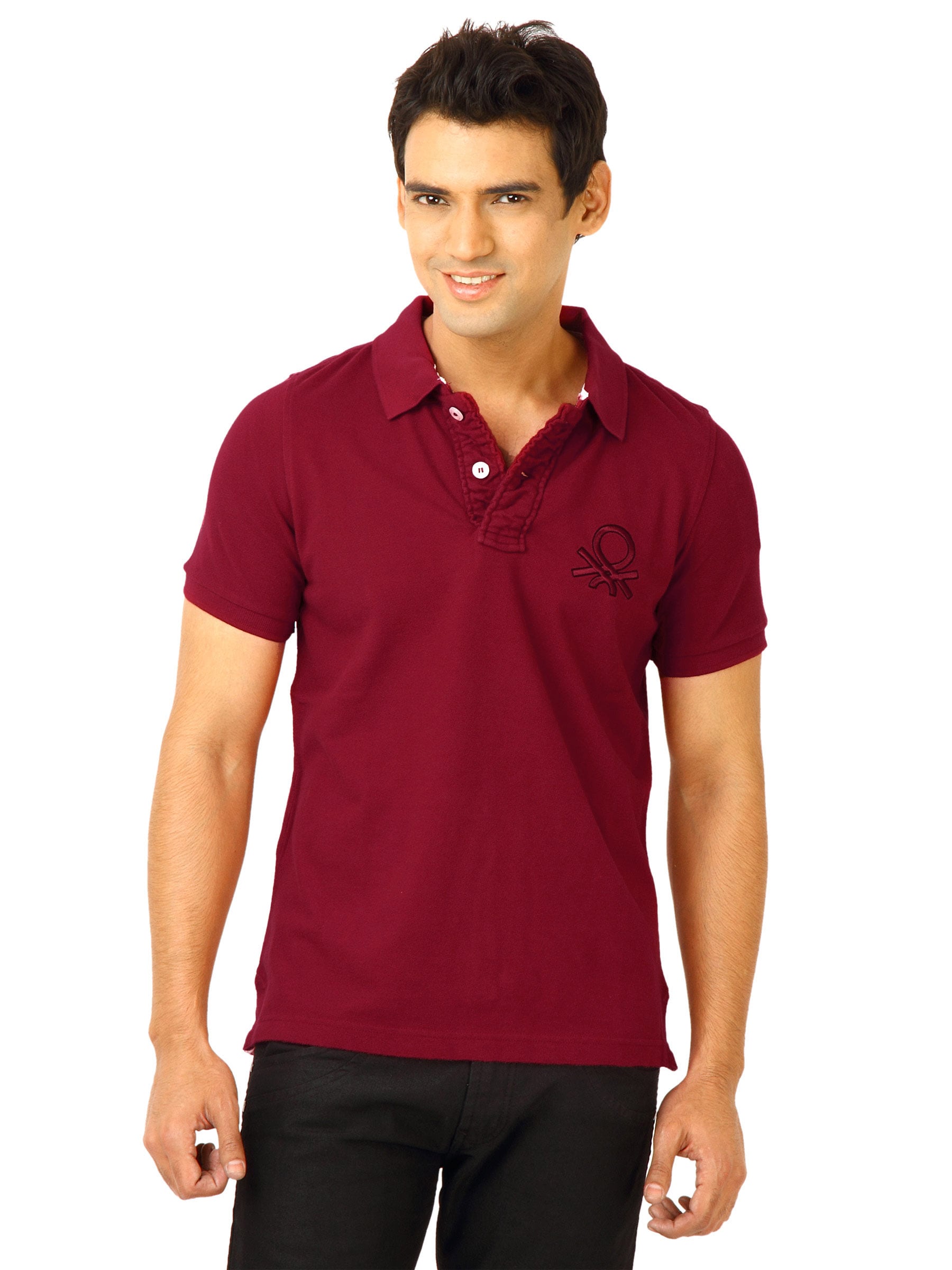 United Colors of Benetton Men Maroon Polo Tshirt