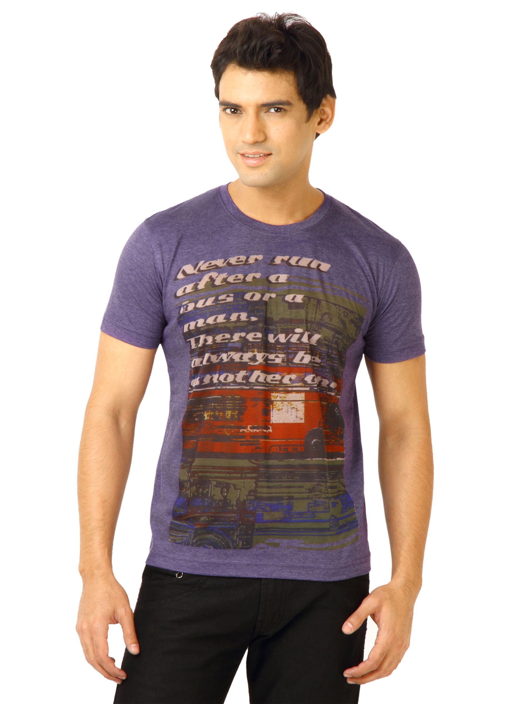 United Colors of Benetton Men Graphic Printed Purple Tshirts