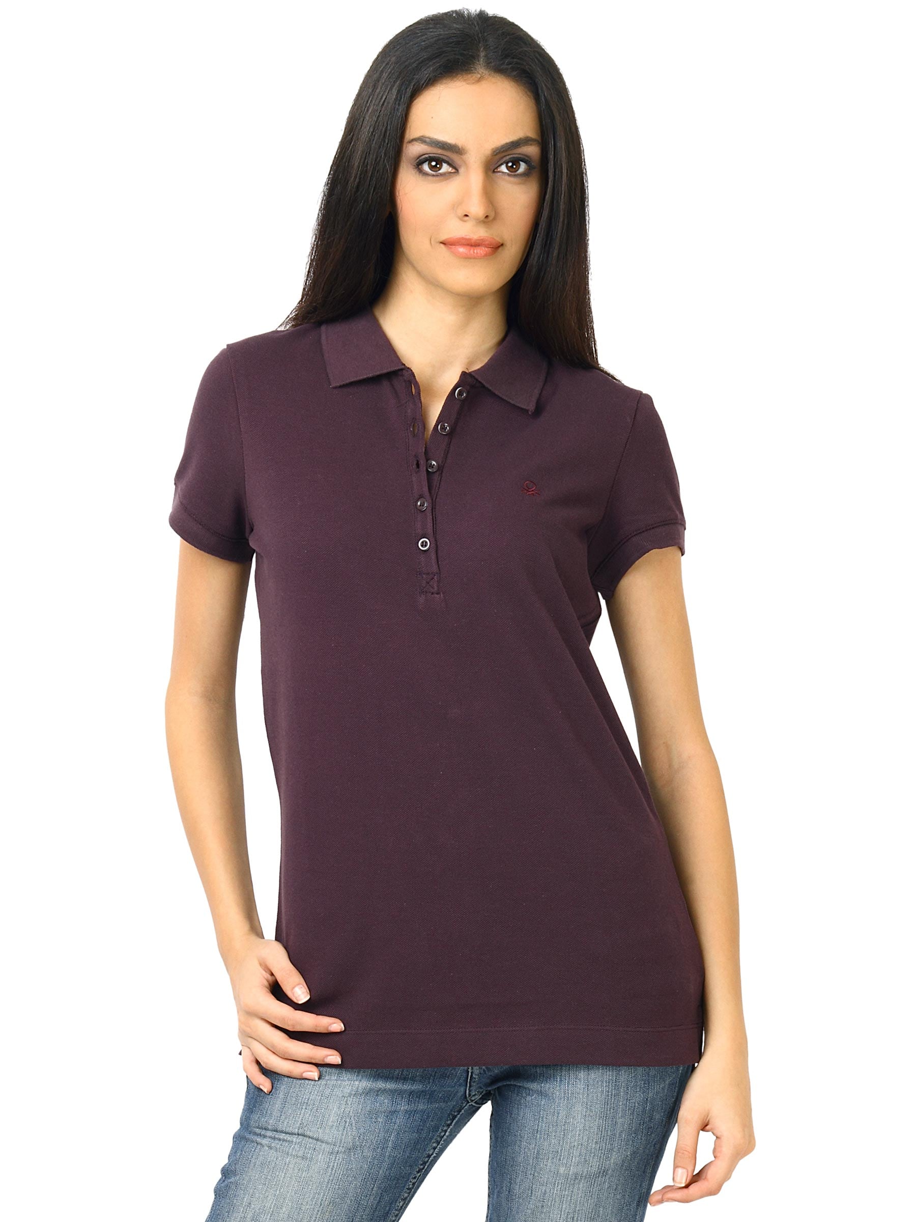 United Colors of Benetton Women Purple Polo T-shirt