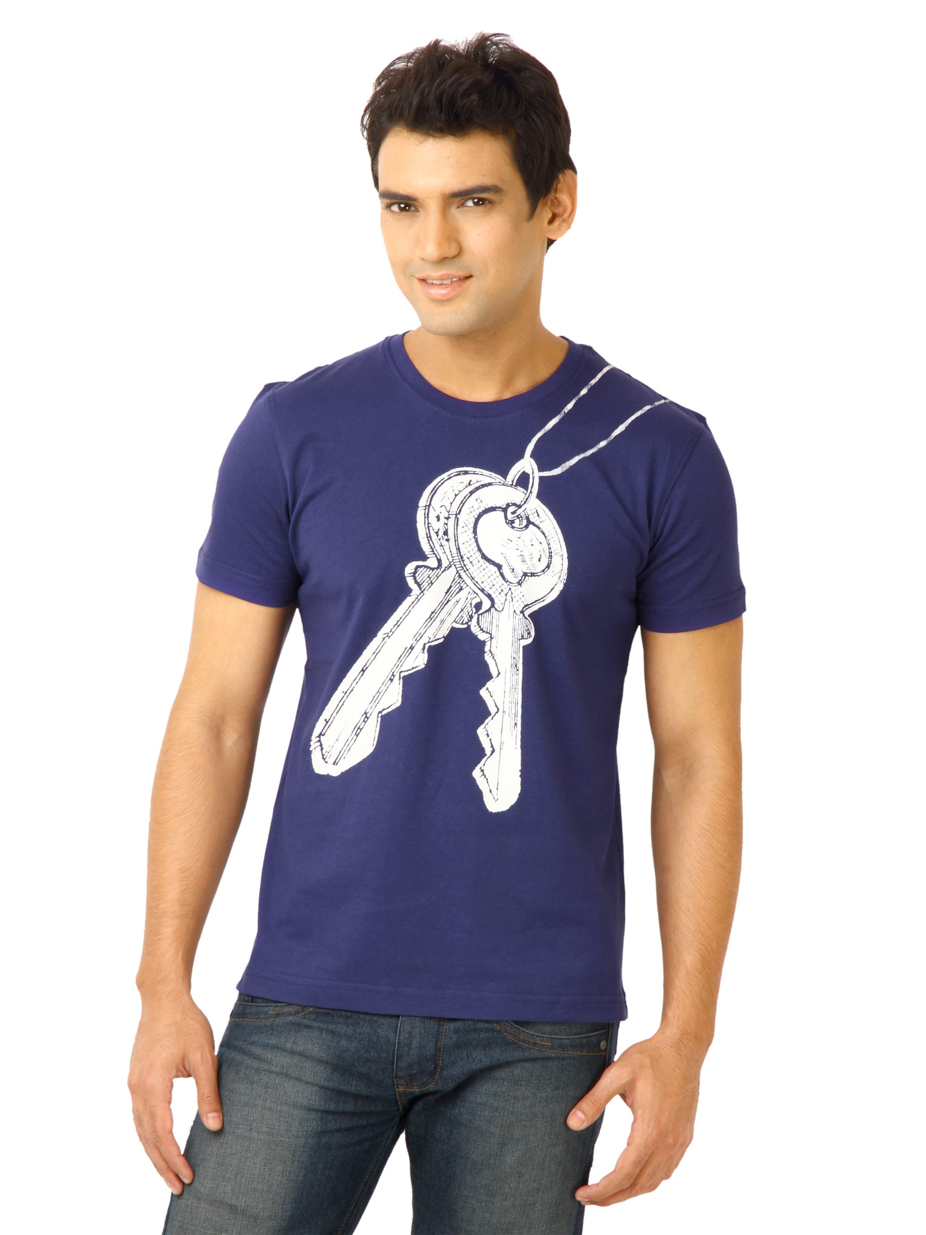 United Colors of Benetton Men Printed Blue Tshirts