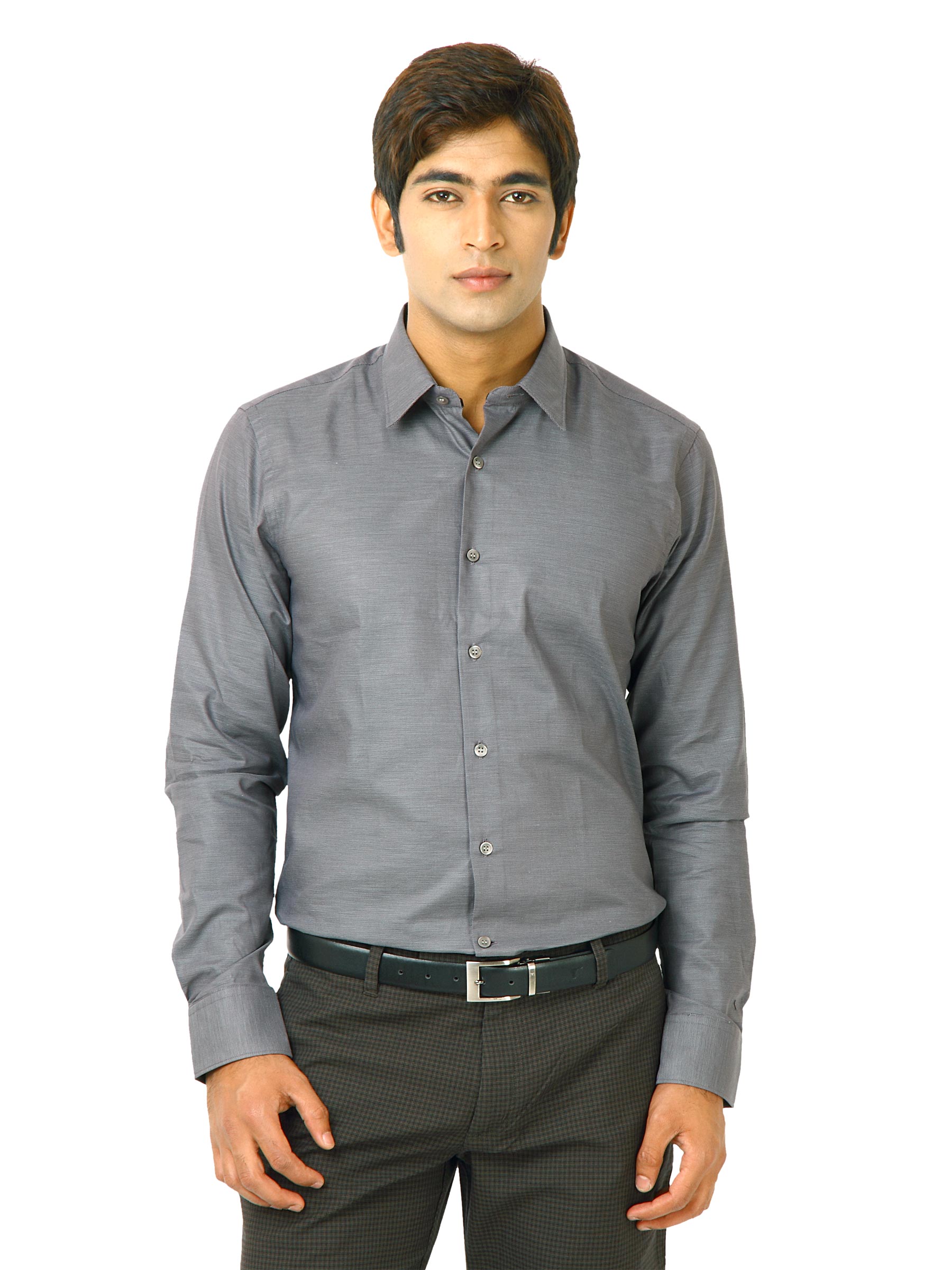 United Colors of Benetton Men Solid Grey Shirts