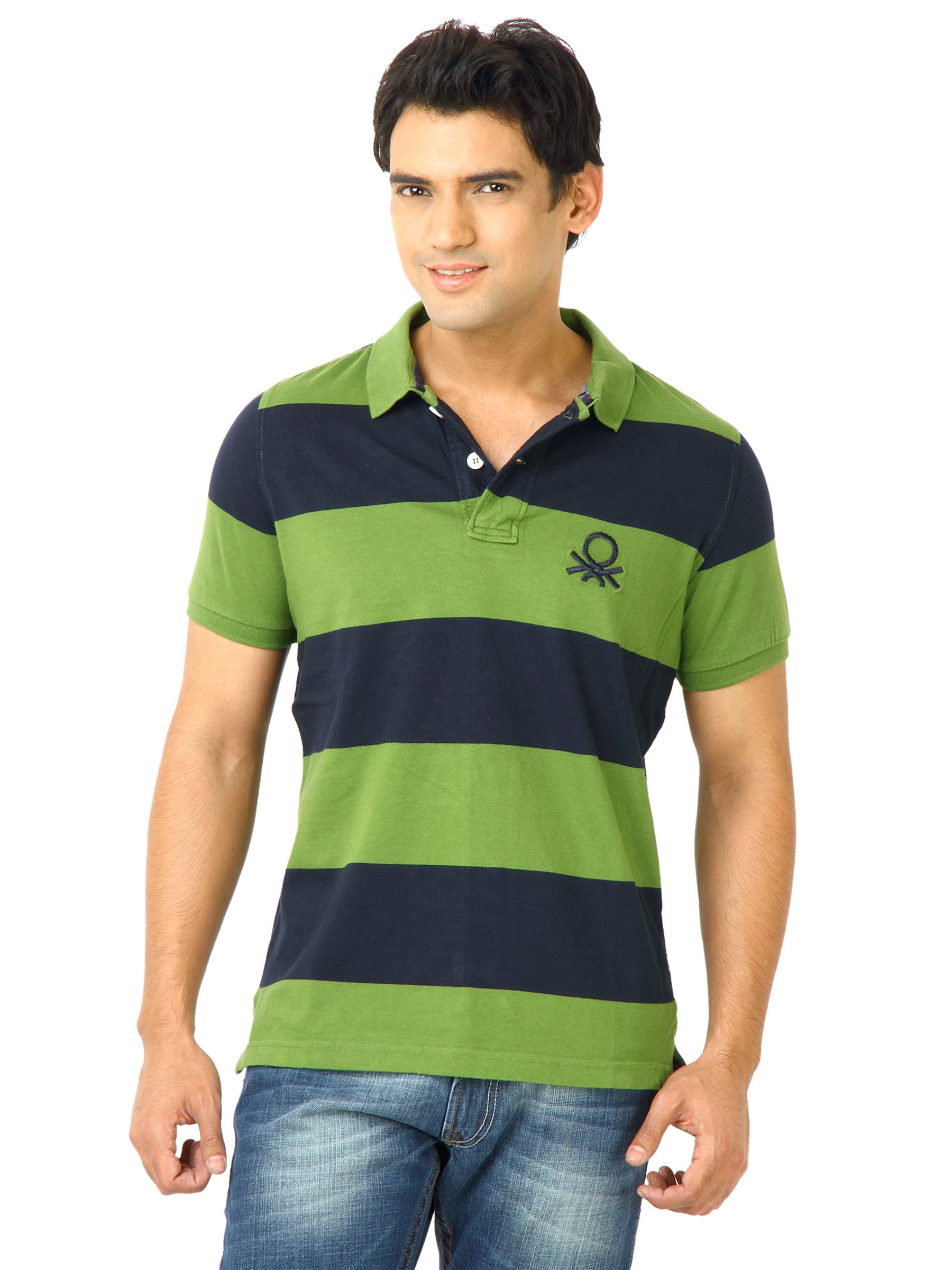 United Colors of Benetton Men Green Polo Tshirts