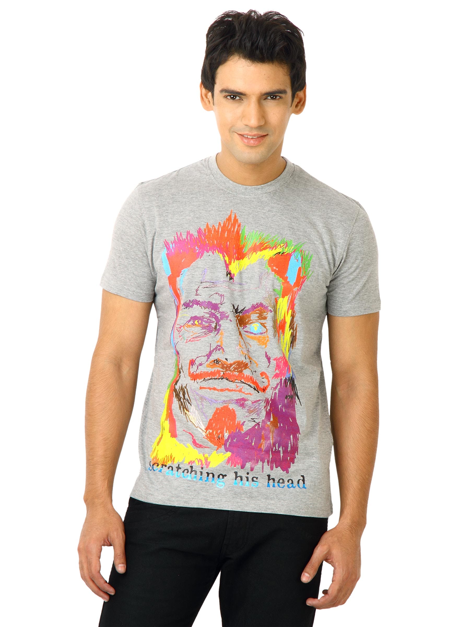 United Colors of Benetton Men Printed Grey Tshirts