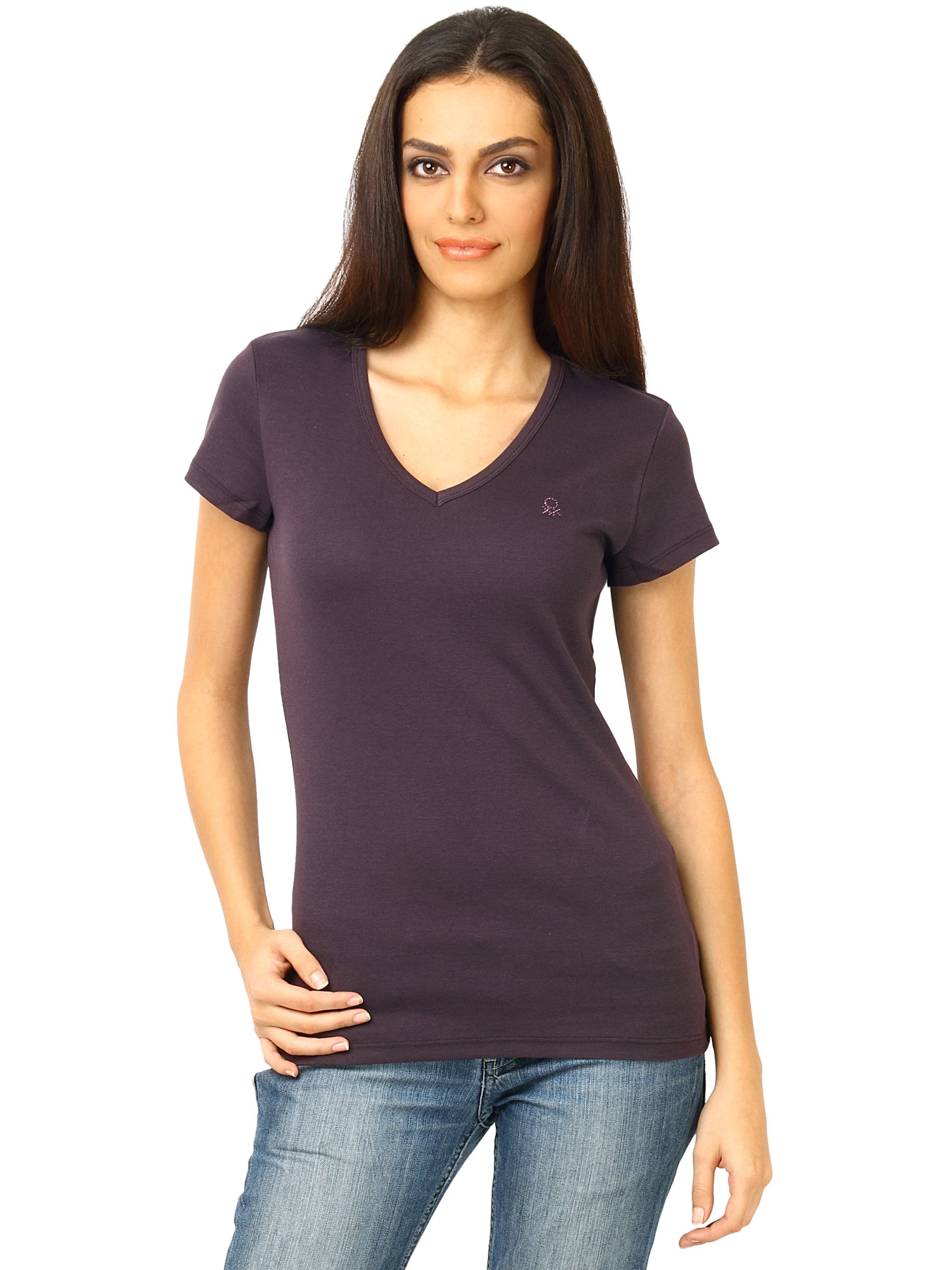 United Colors of Benetton Women Solid Purple T-shirt