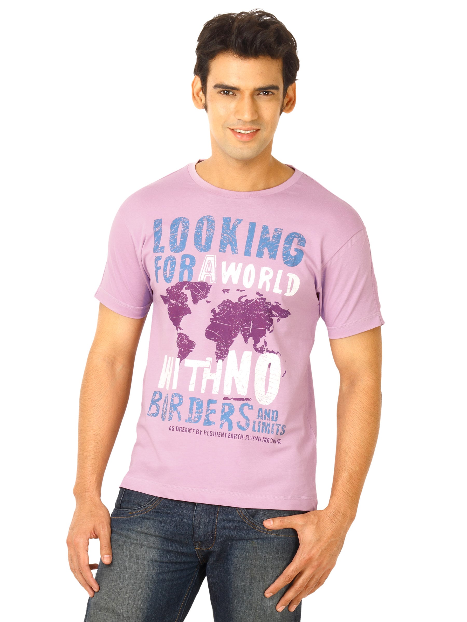 Flying Machine Men Mauvemist Pink Tshirts