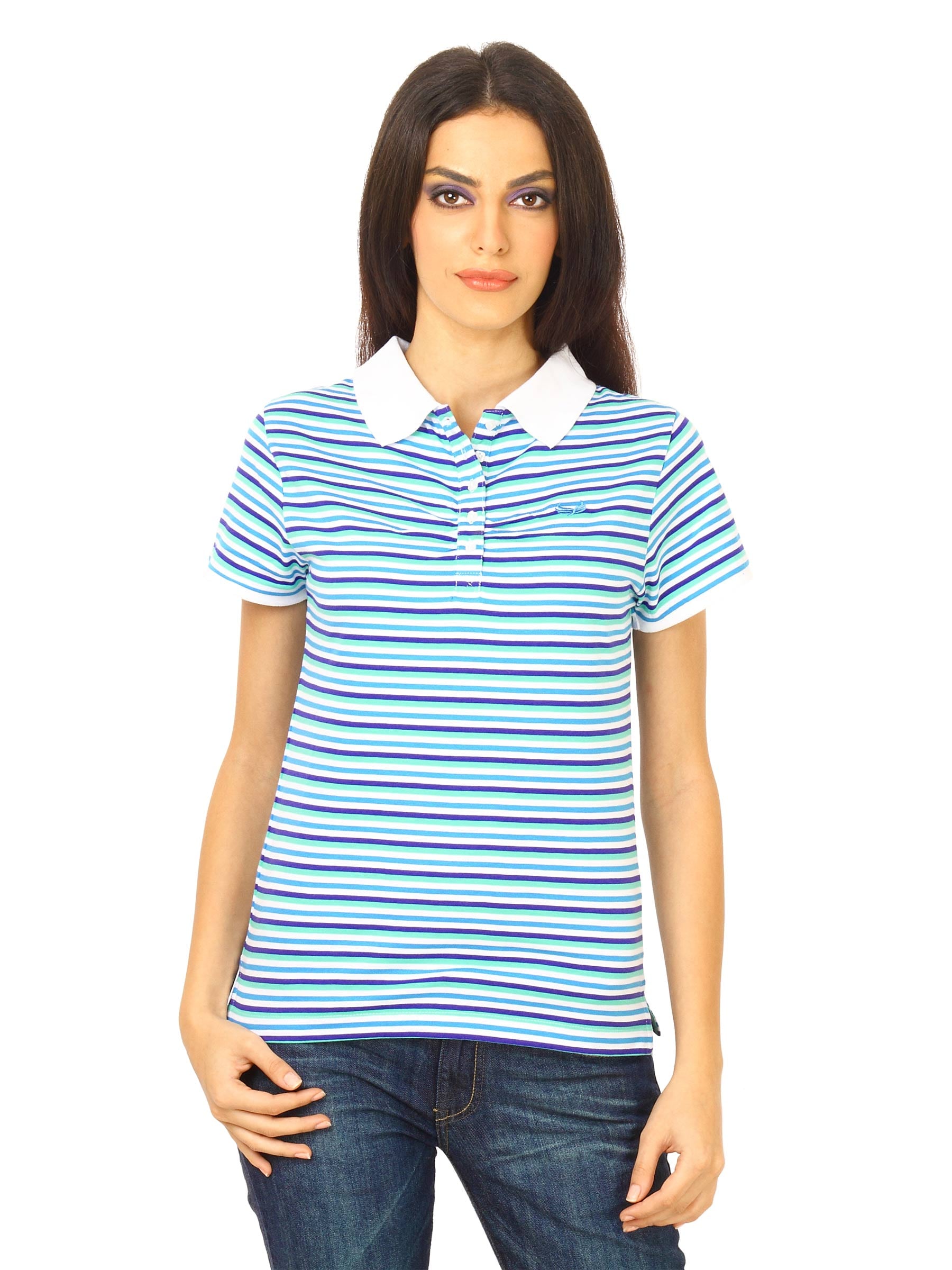 Flying Machine Women Blue Polo Tshirts