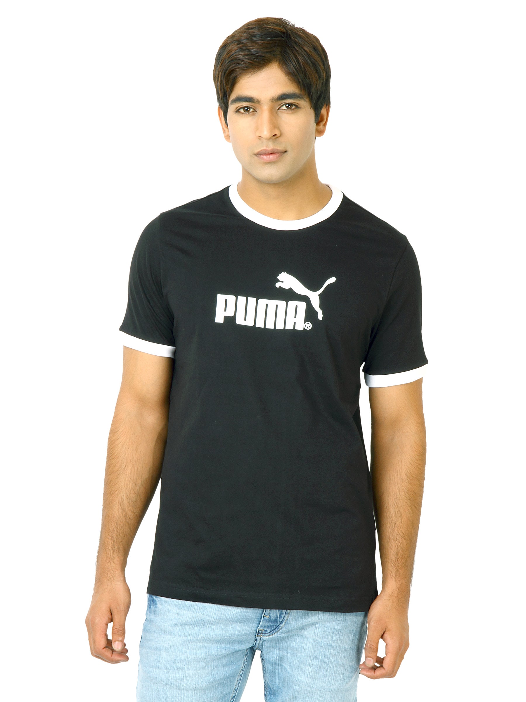 Puma Men Large Logo Ringer Black Tshirts