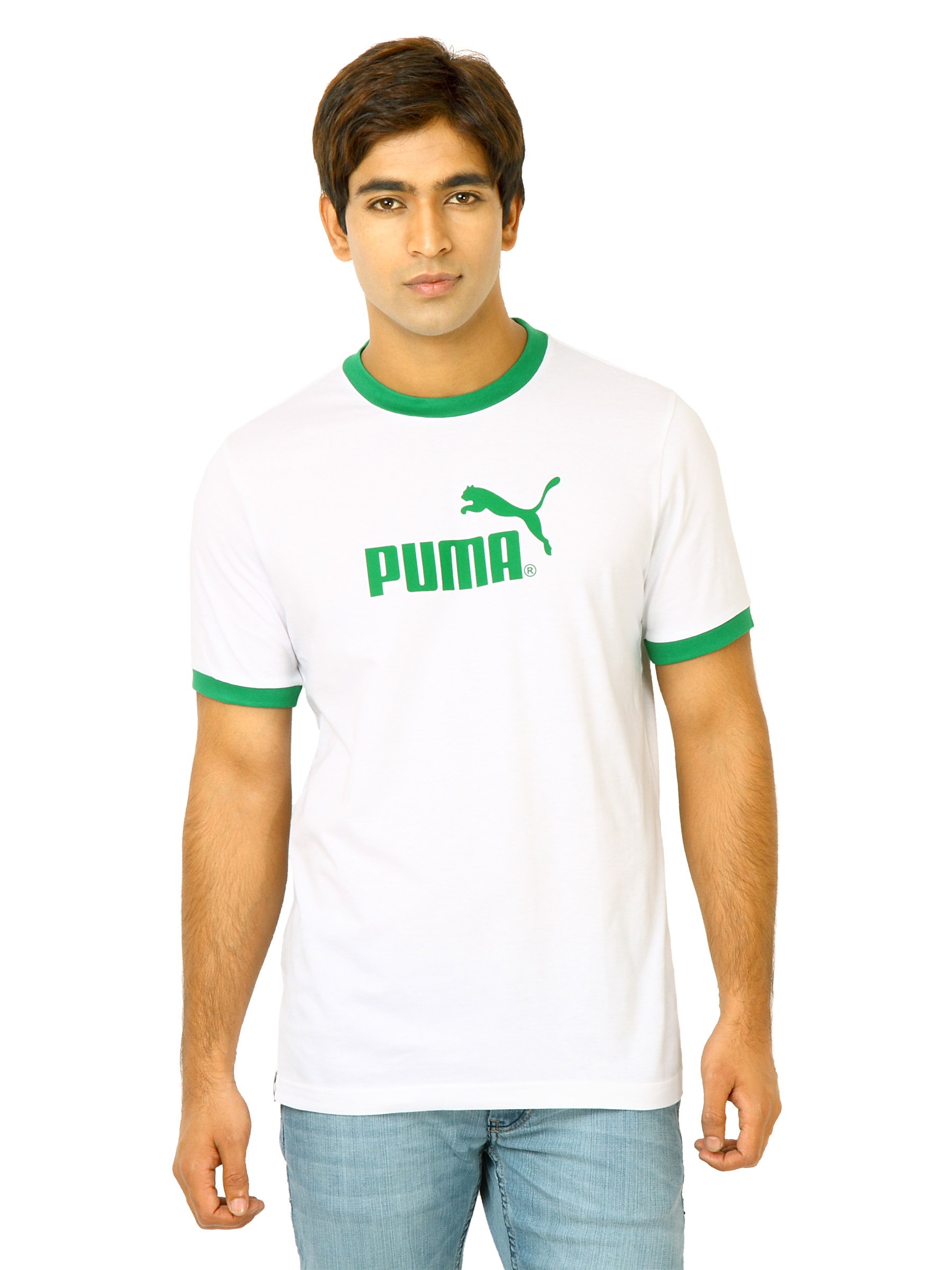 Puma Men Large Logo Ringer White Tshirts