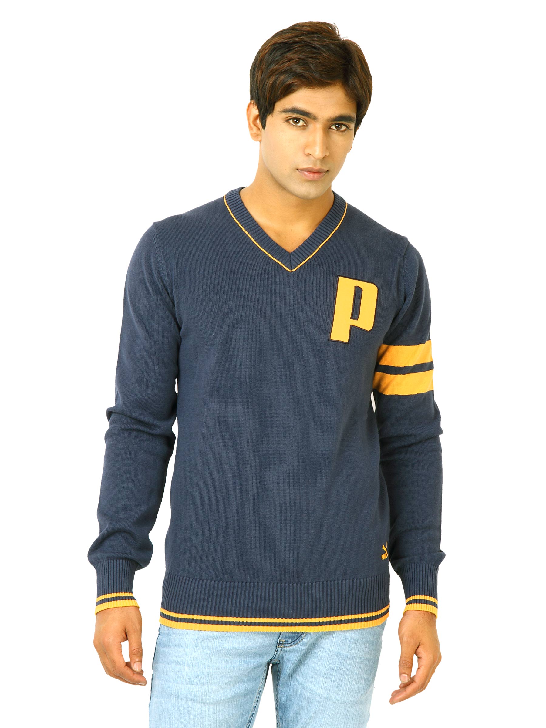 Puma Men Knitted Navy Blue Sweater