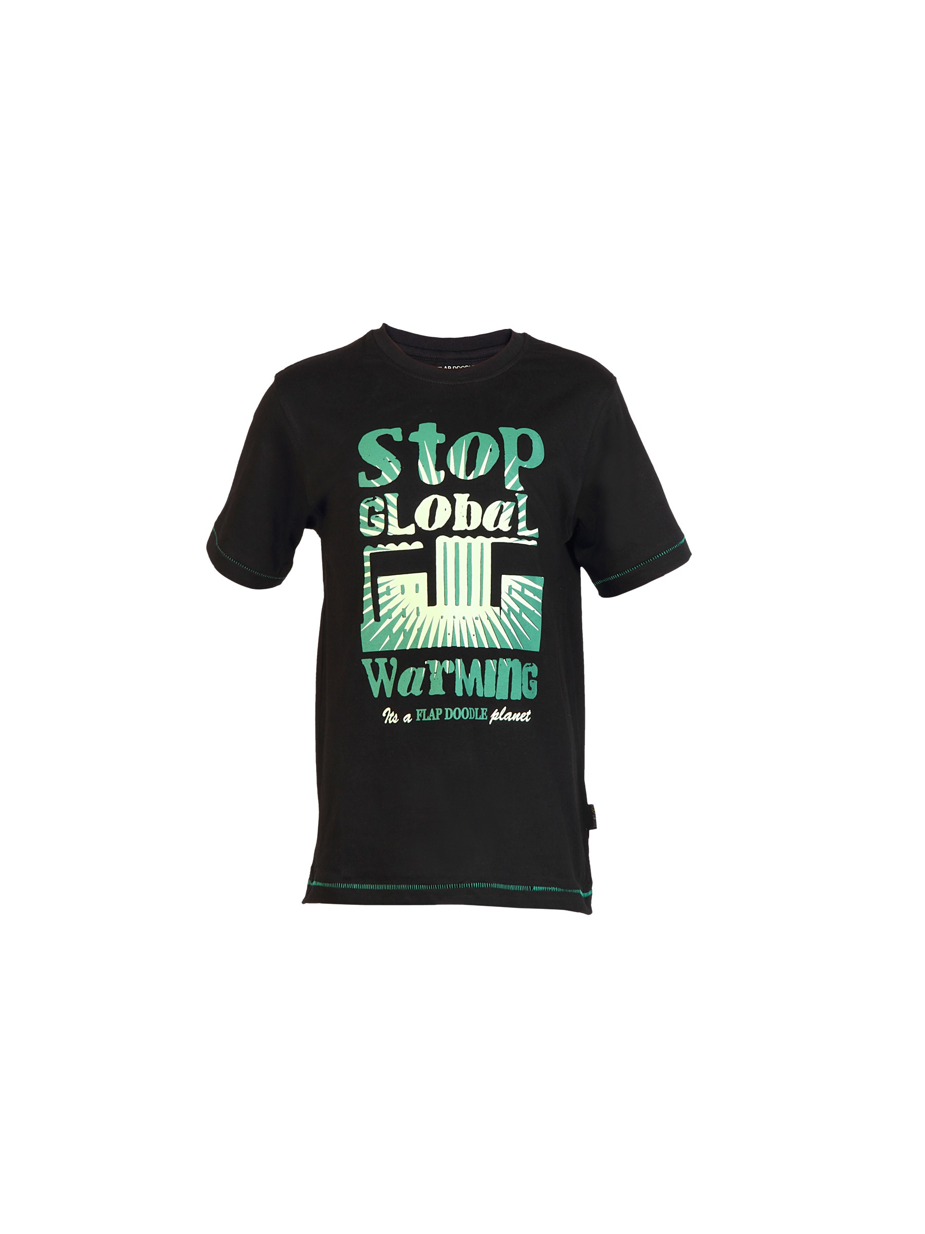 Doodle Boy Stop global warming Black Tshirts