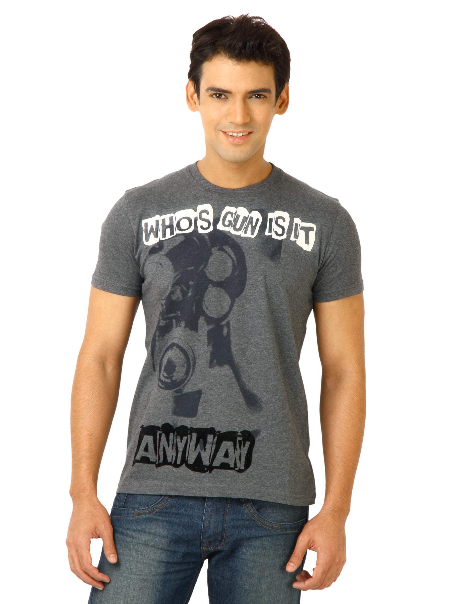 United Colors of Benetton Men Printed Grey Tshirts