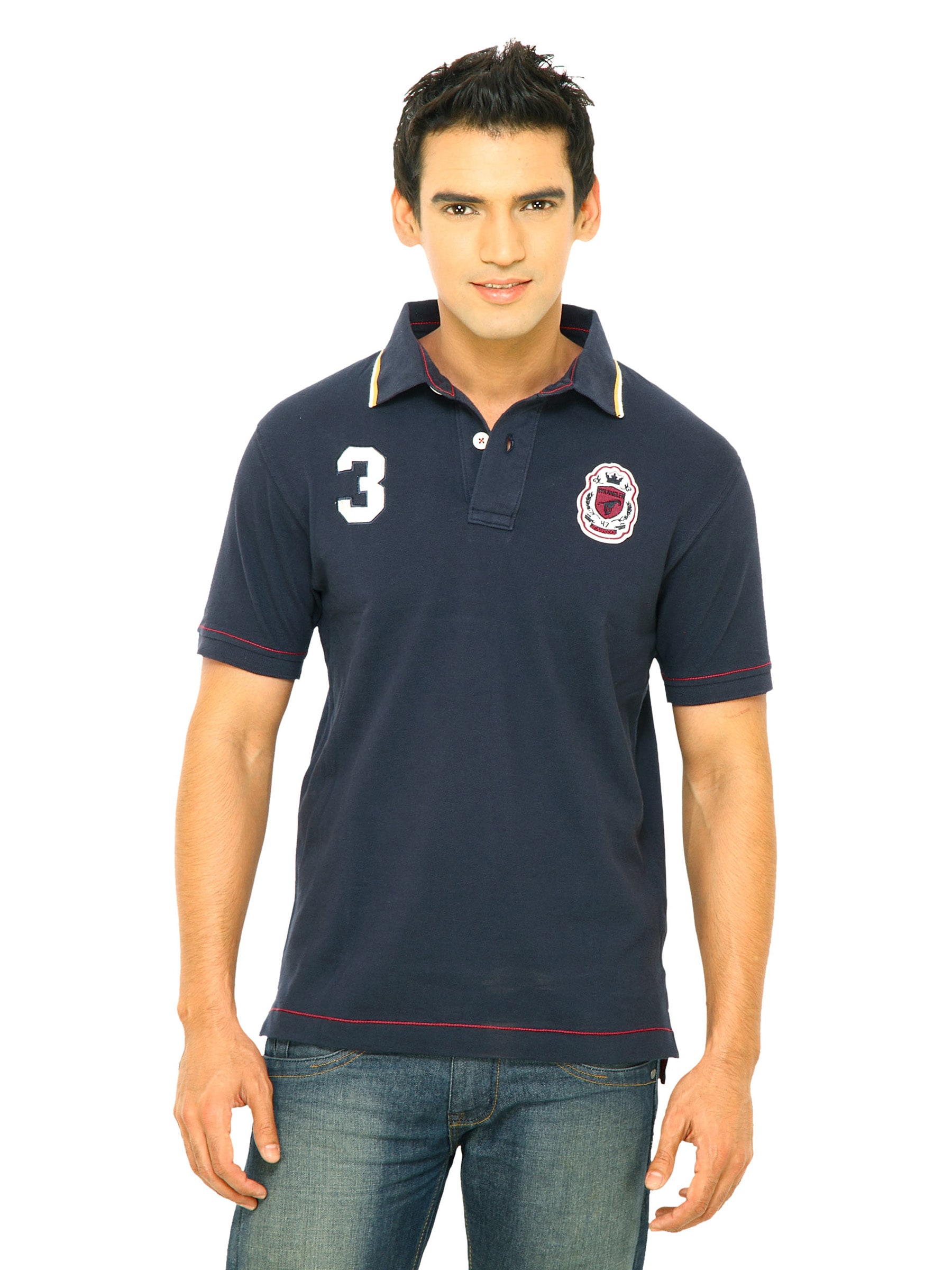 Wrangler Men N0. 3 Applique Polo Navy Blue T-Shirts