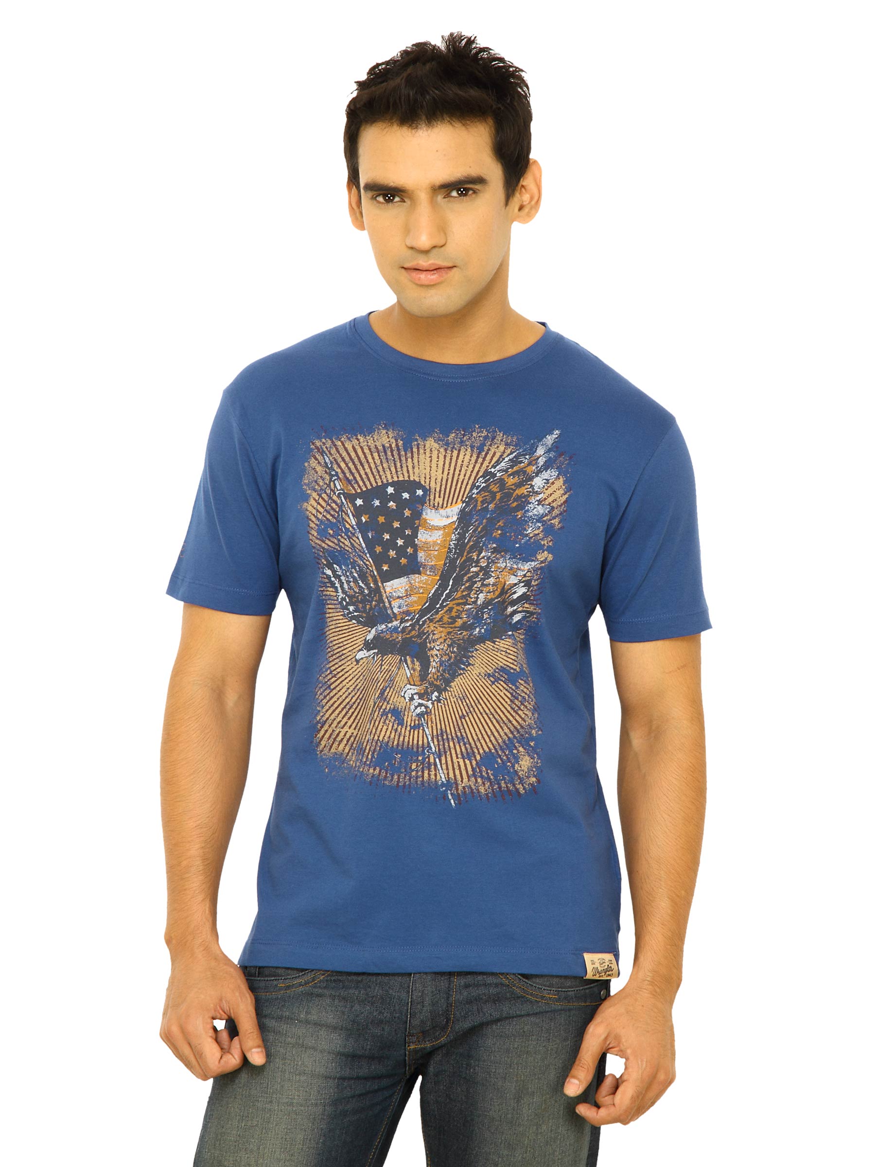 Wrangler Men Falcon Print Blue T-Shirts