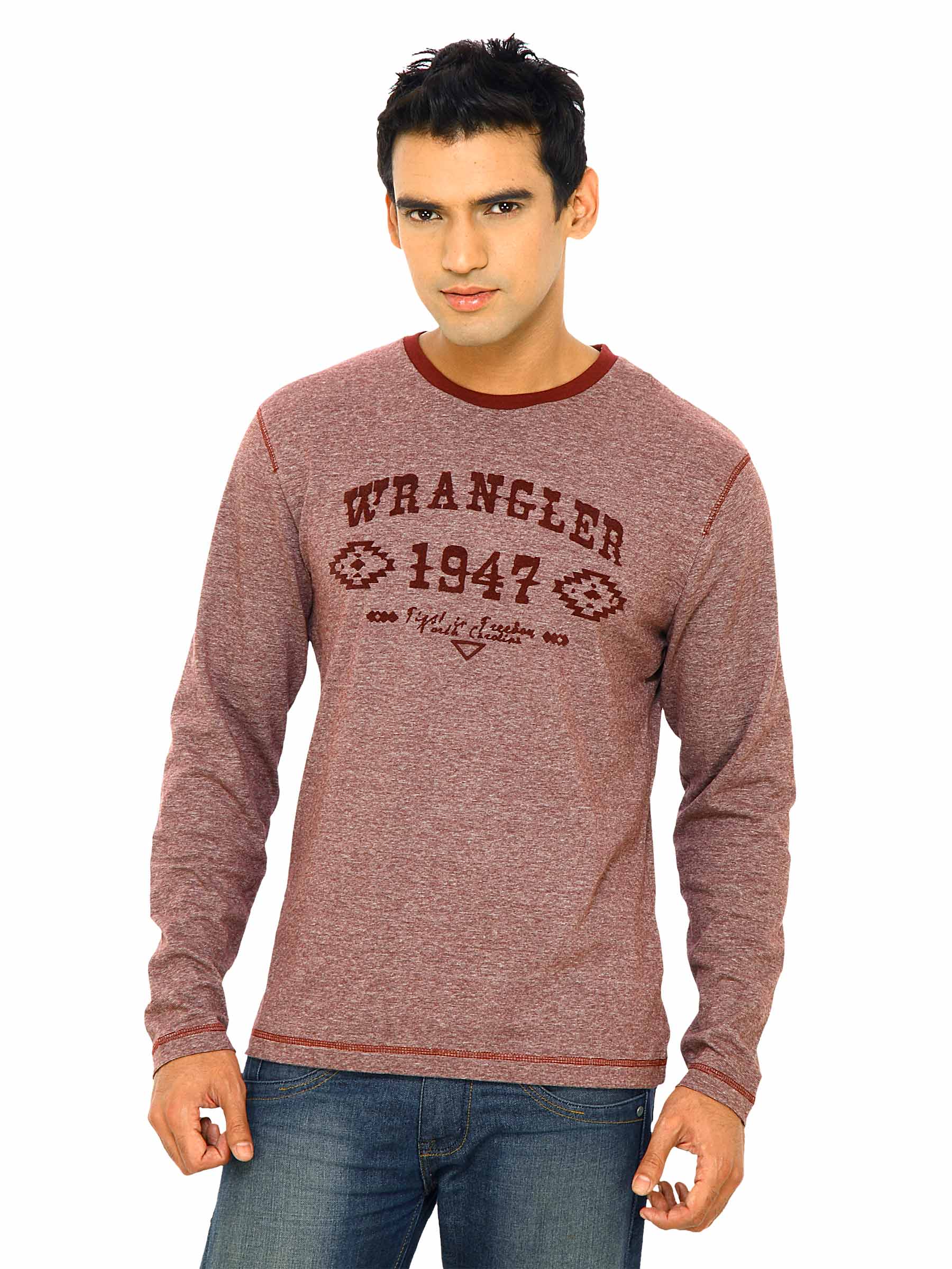 Wrangler Men Famous Filafil Maroon T-Shirts