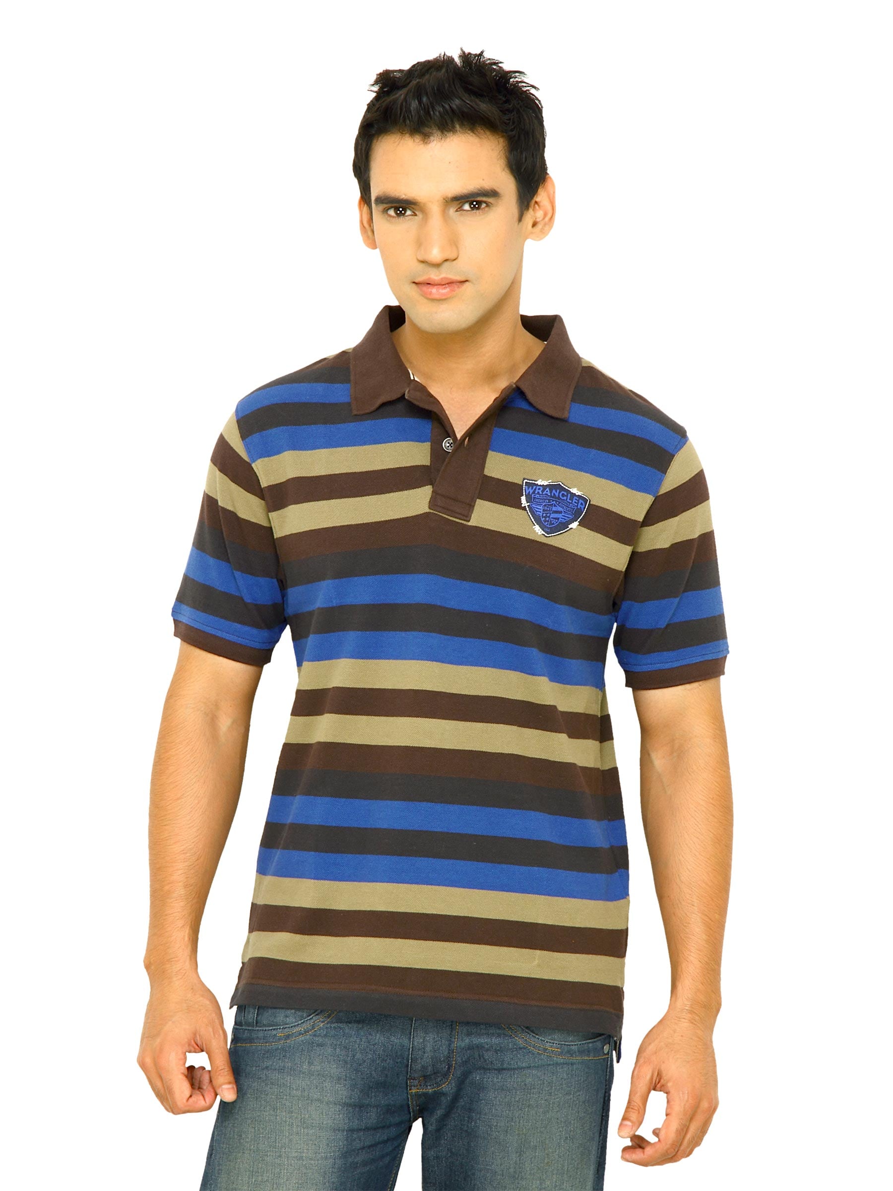 Wrangler Men Applique Polo Brown T-Shirts