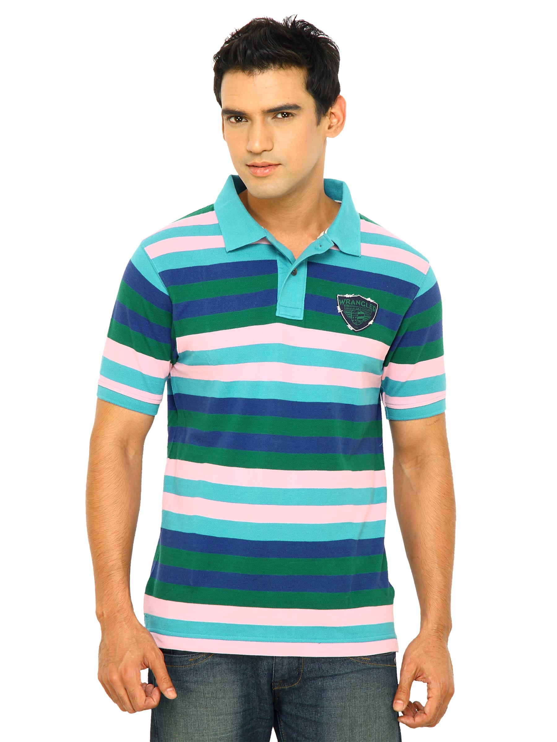 Wrangler Men Blue Striped T-shirt