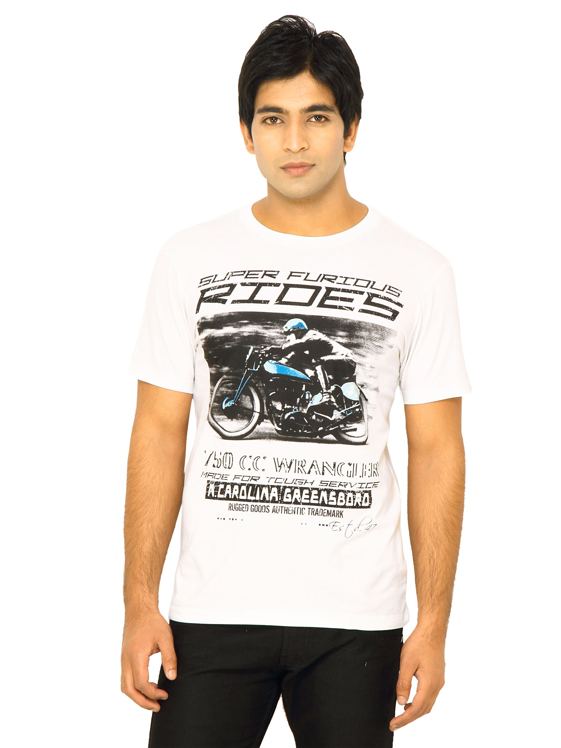 Wrangler Men Furious Rides White T-Shirts