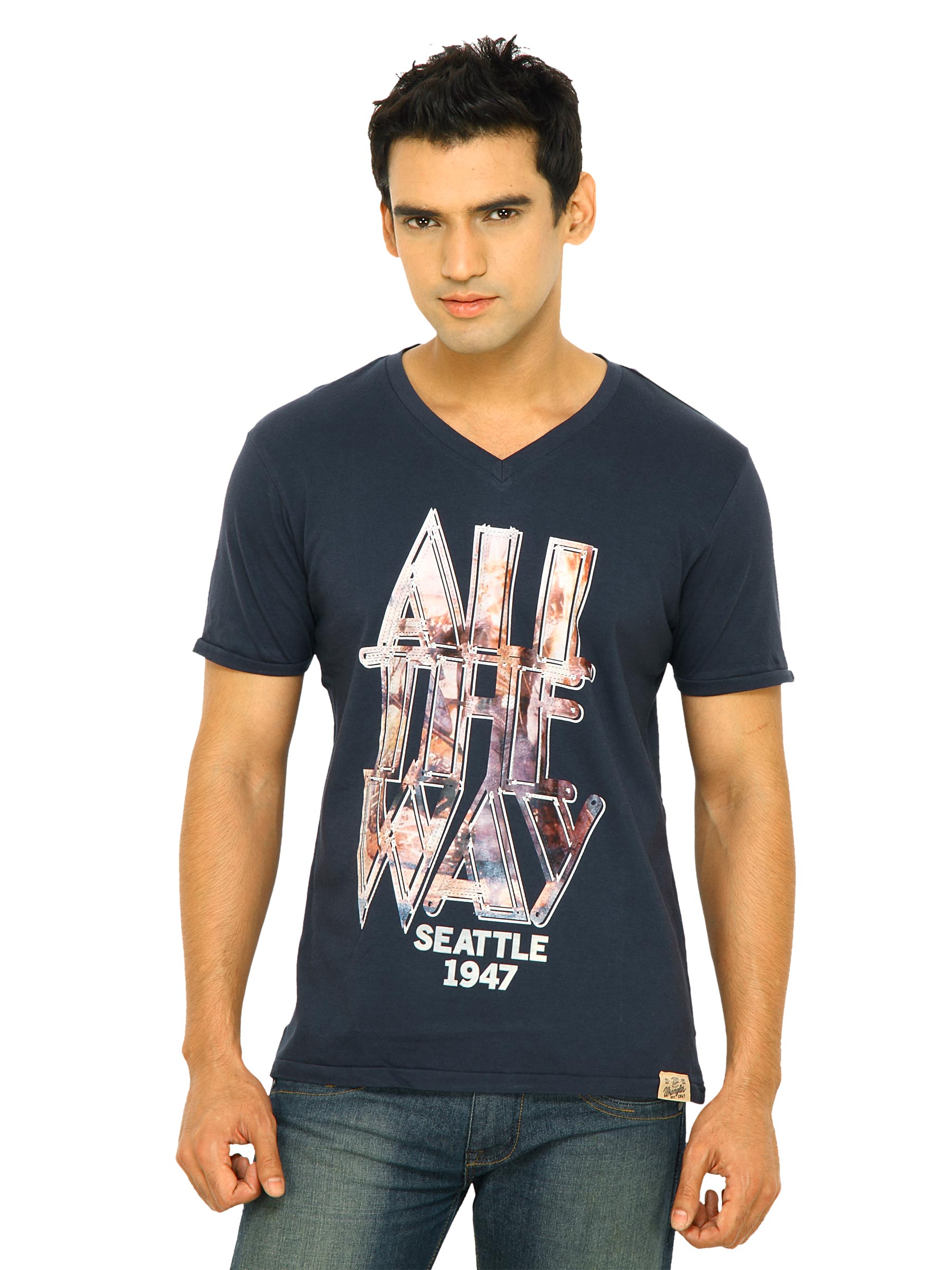 Wrangler Men All The Way Photo Print Navy Blue T-Shirts