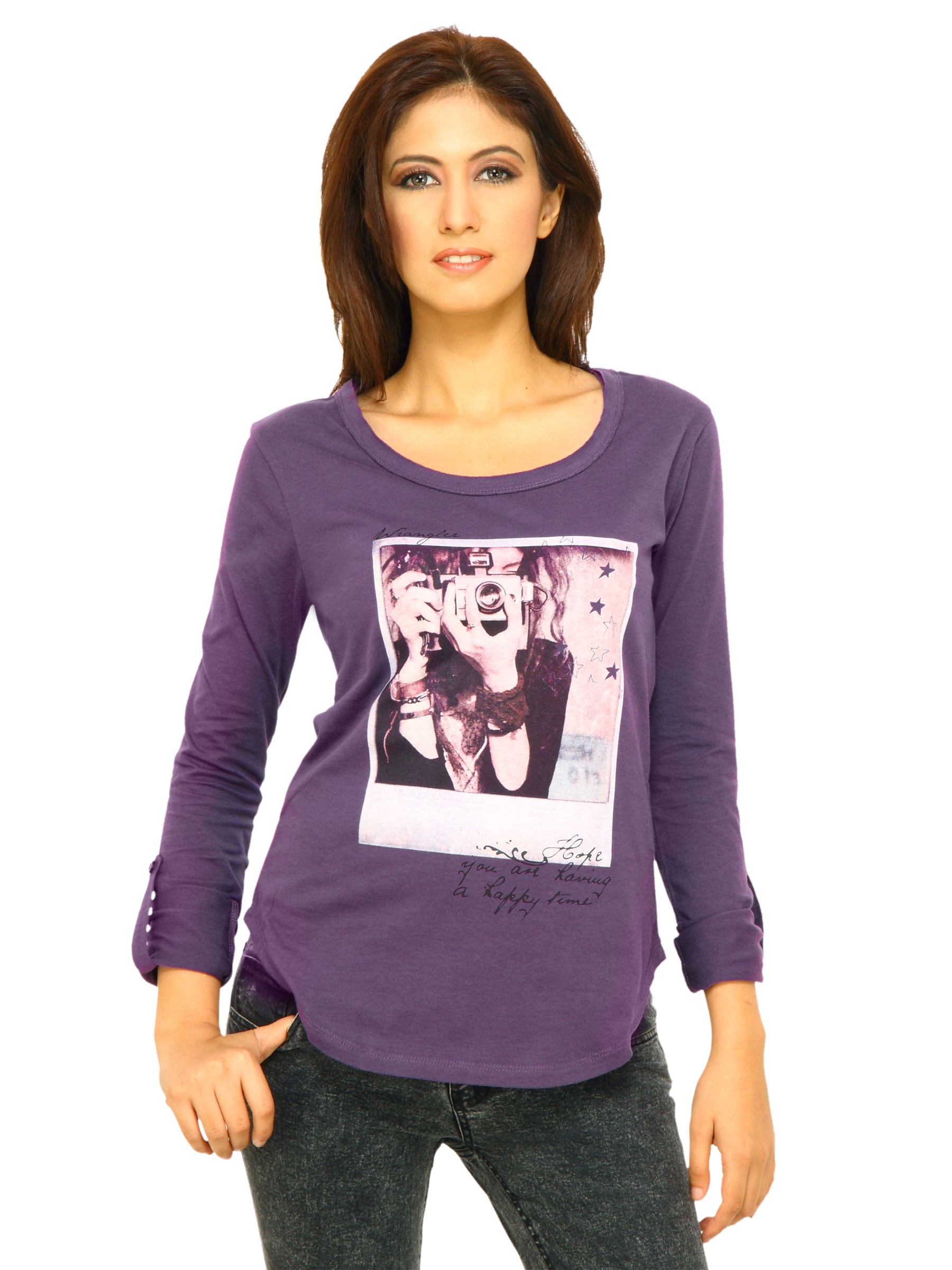 Wrangler Women Poloroid Purple T-Shirts