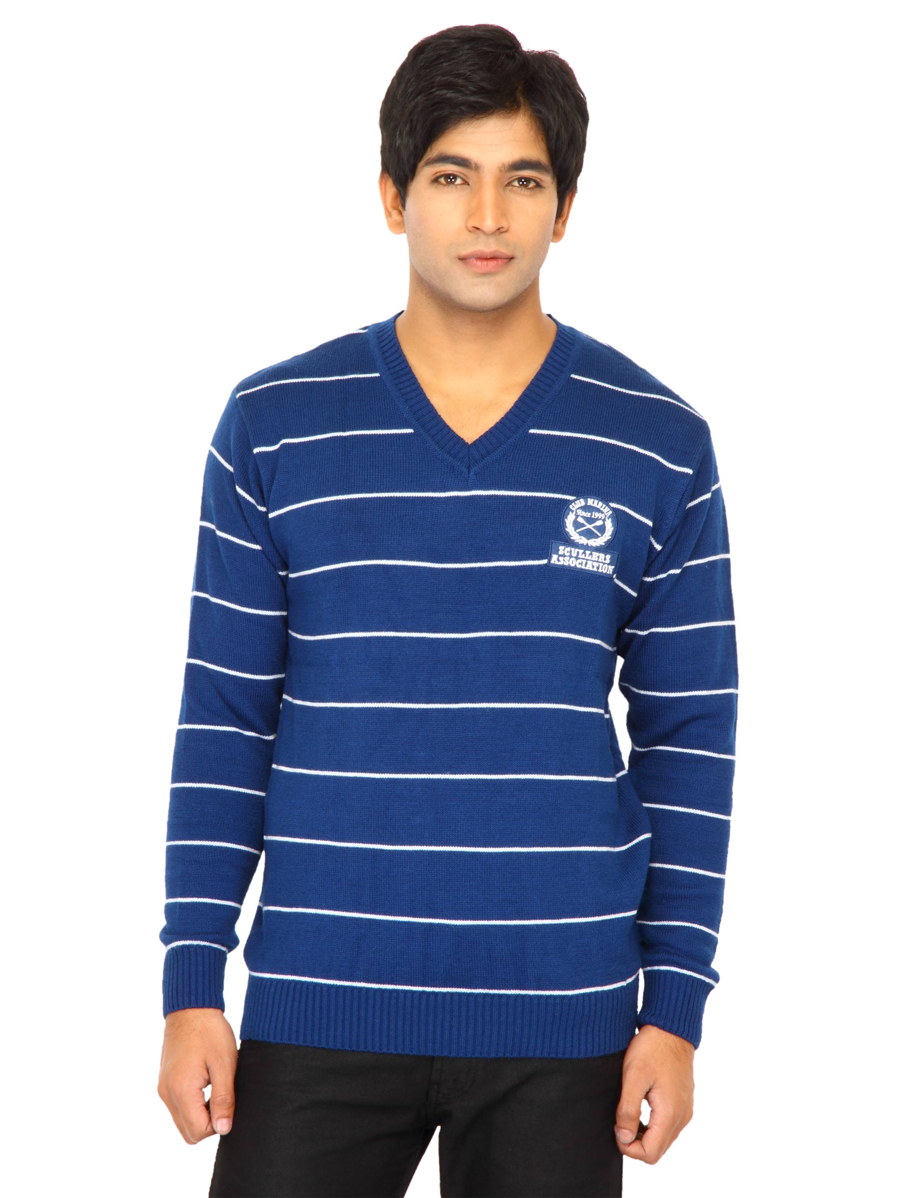 Scullers Men Stripes Blue Sweaters