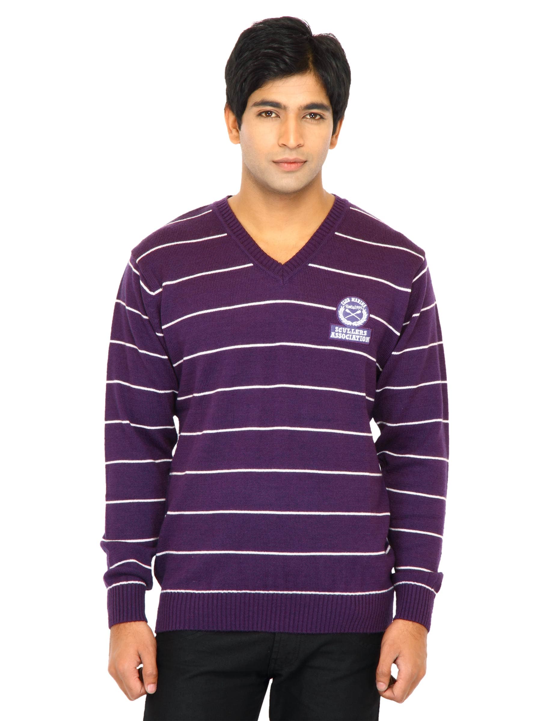 Scullers Men Stripes Purple Sweaters