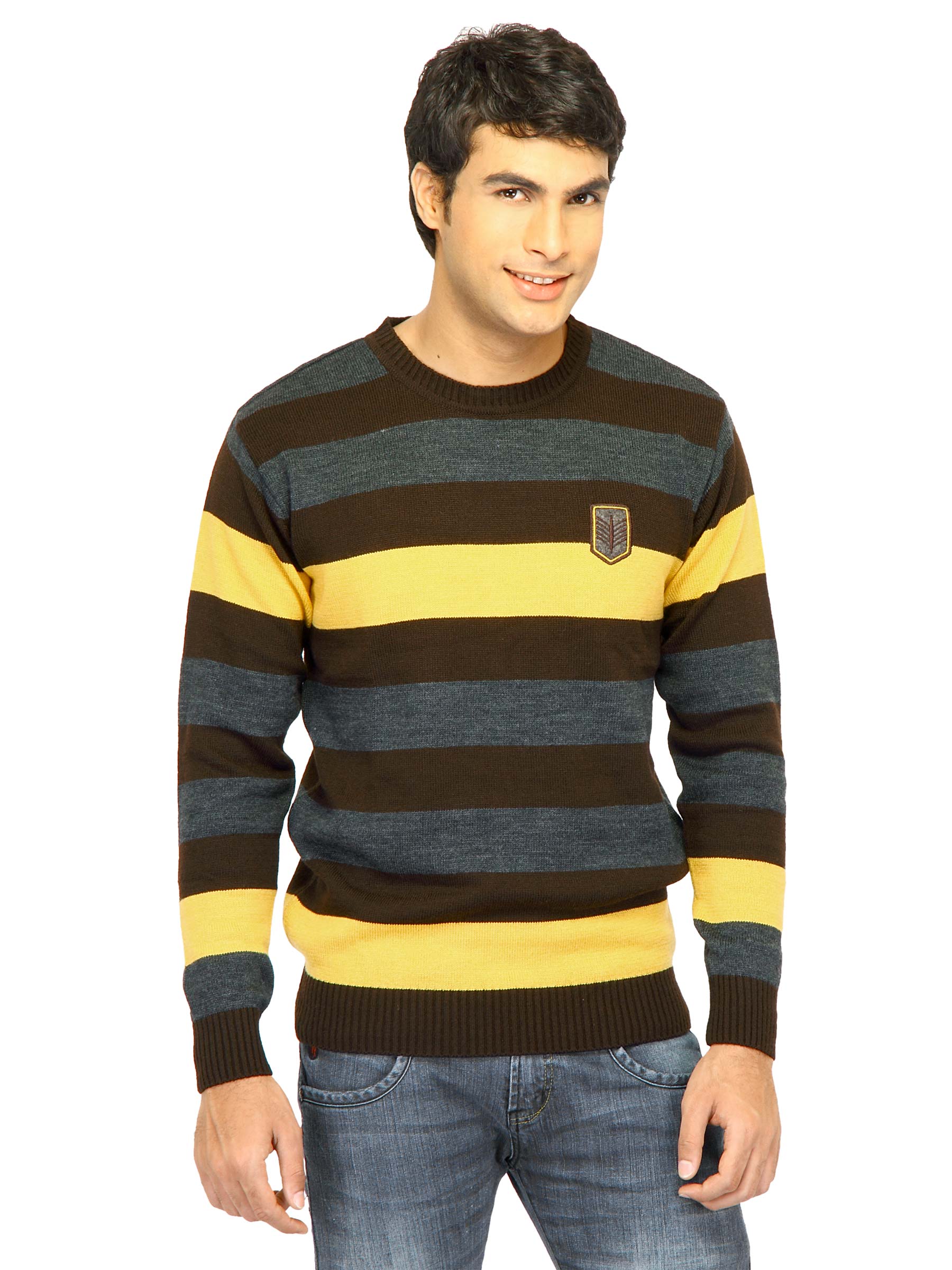 Scullers Men Stripes Yellow Sweaters