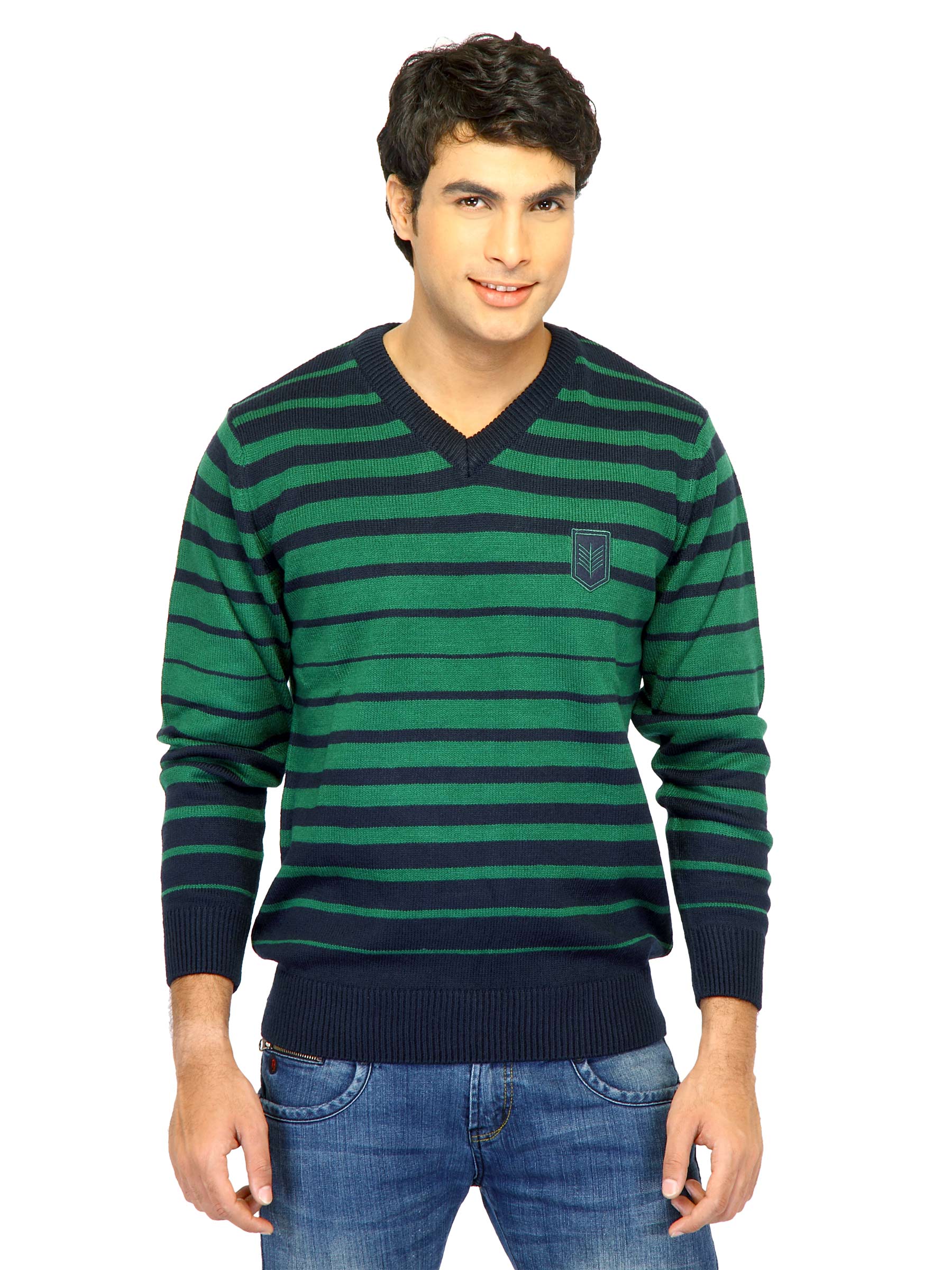 Scullers Men Stripes Green Sweaters