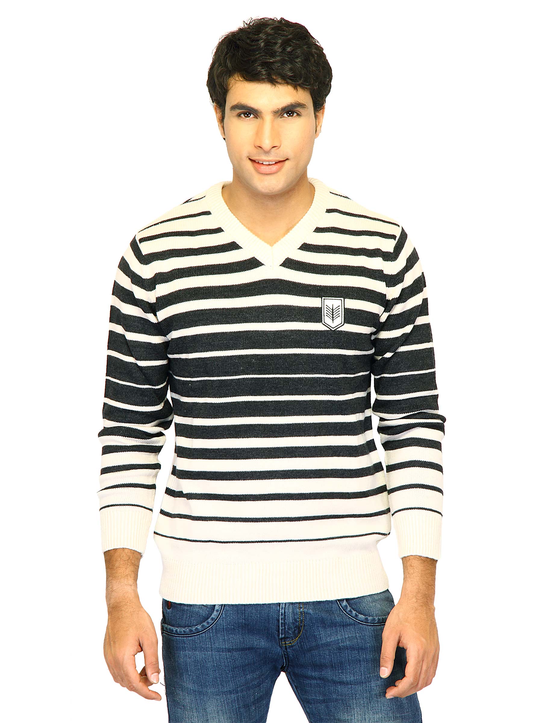 Scullers Men Stripes White Sweaters