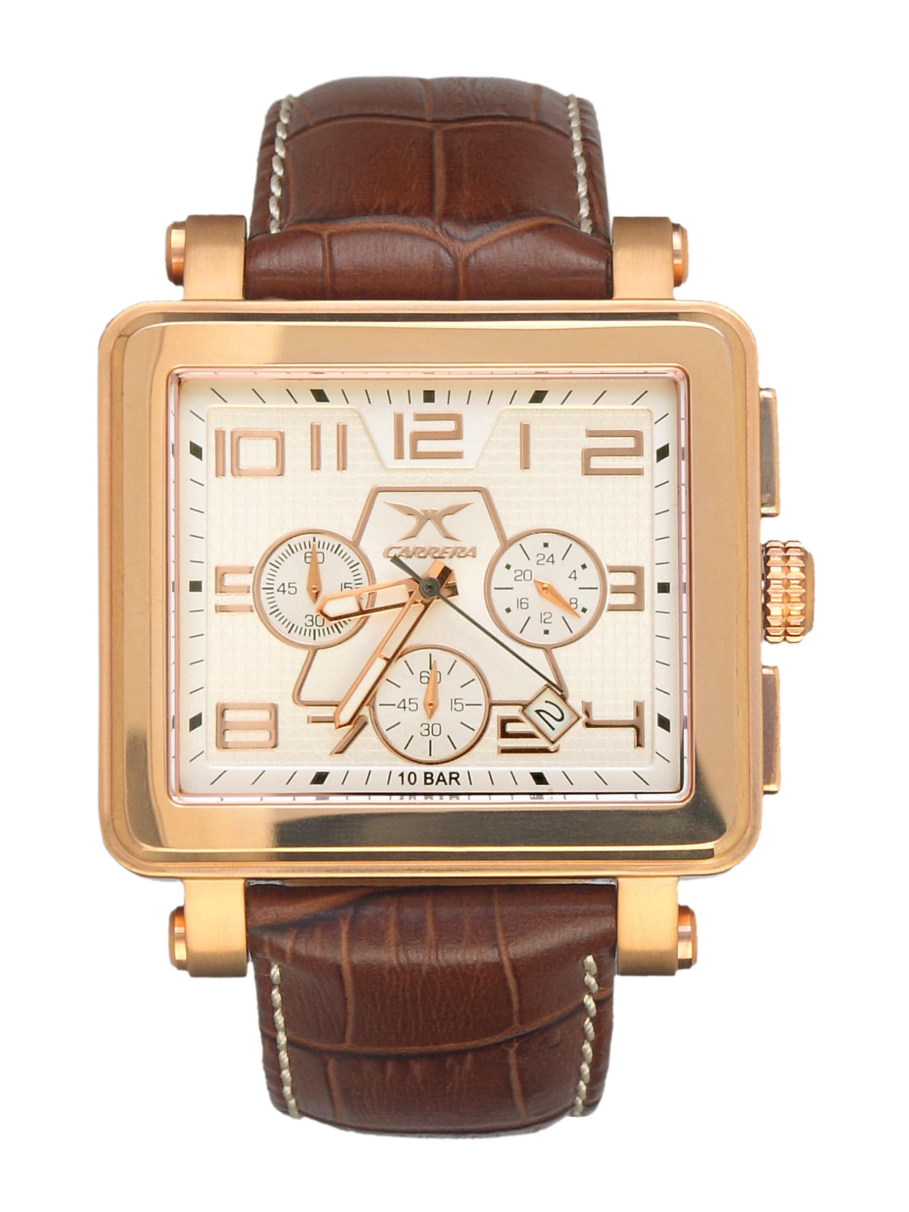 Carrera Men Leather strap dial and golden frame Brown Watches