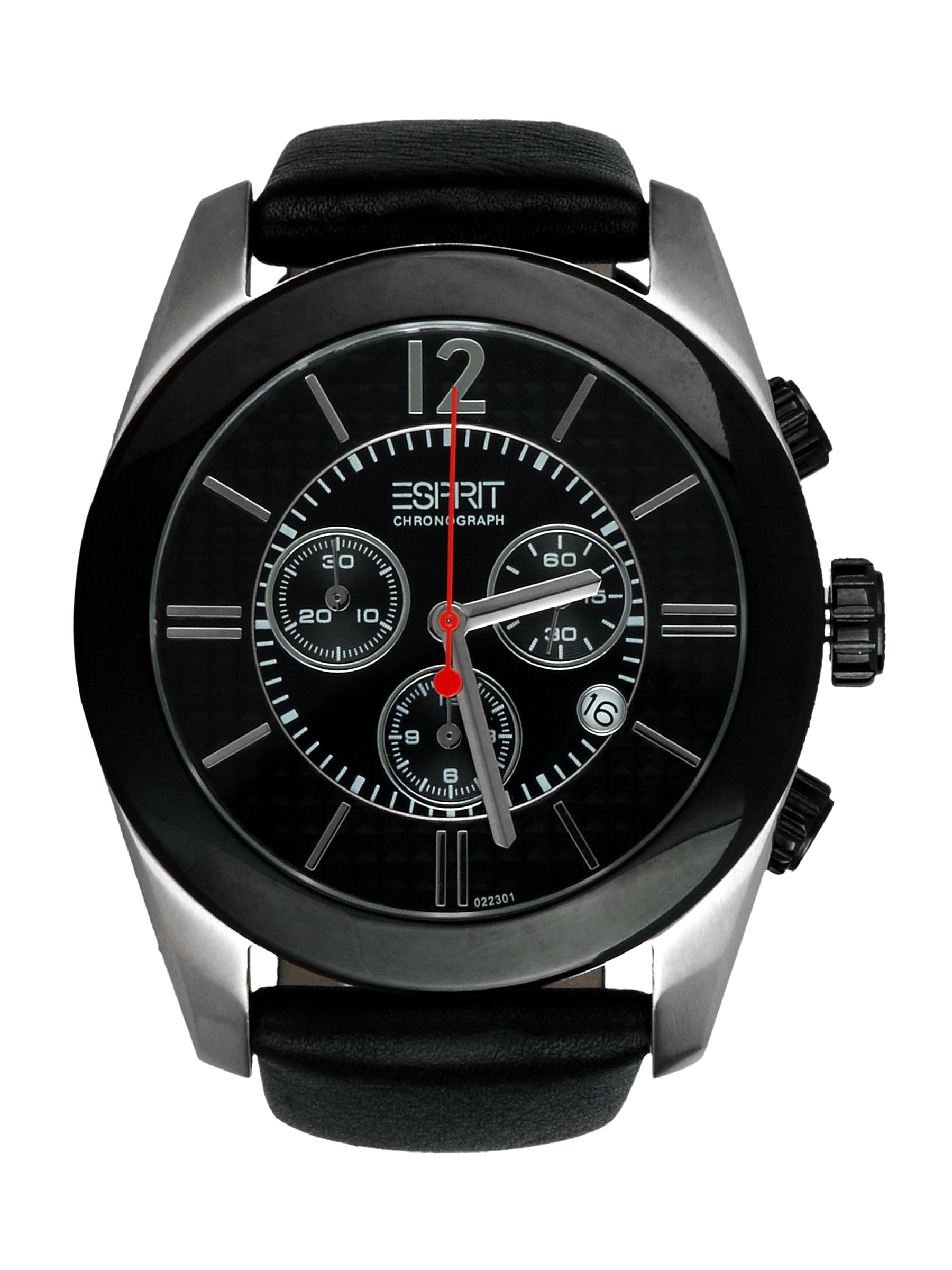 Esprit Men Grand Victory Black With Leather Strap Black Watches
