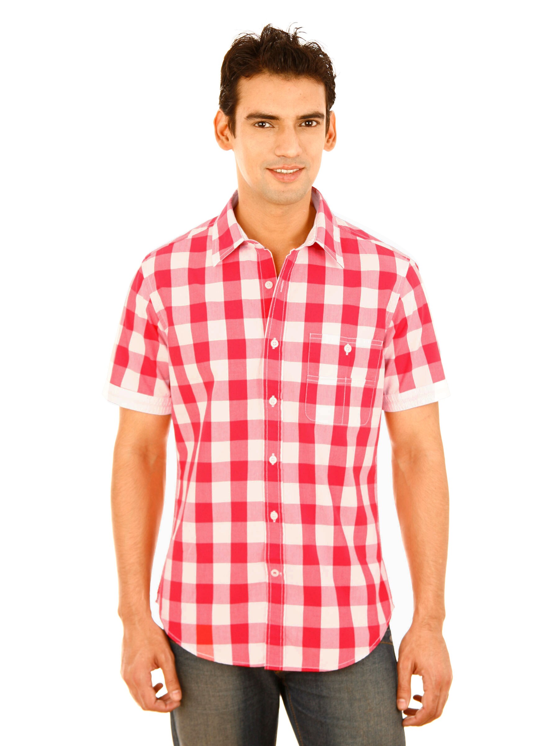 United Colors of Benetton Men White & Red Check Shirt
